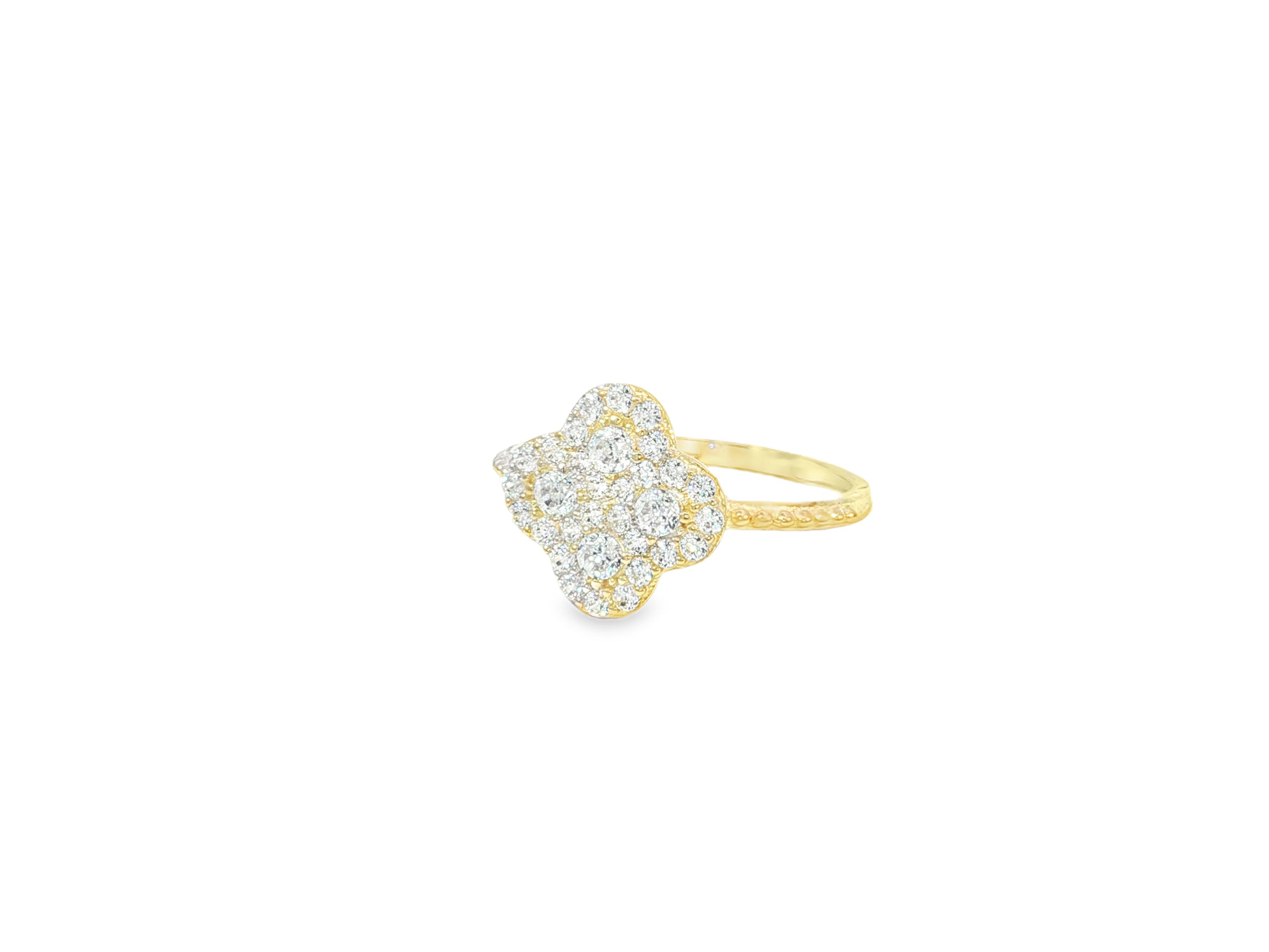 10K Gold Clover Shape Ring with Pavé Cubic Zirconia Accents
