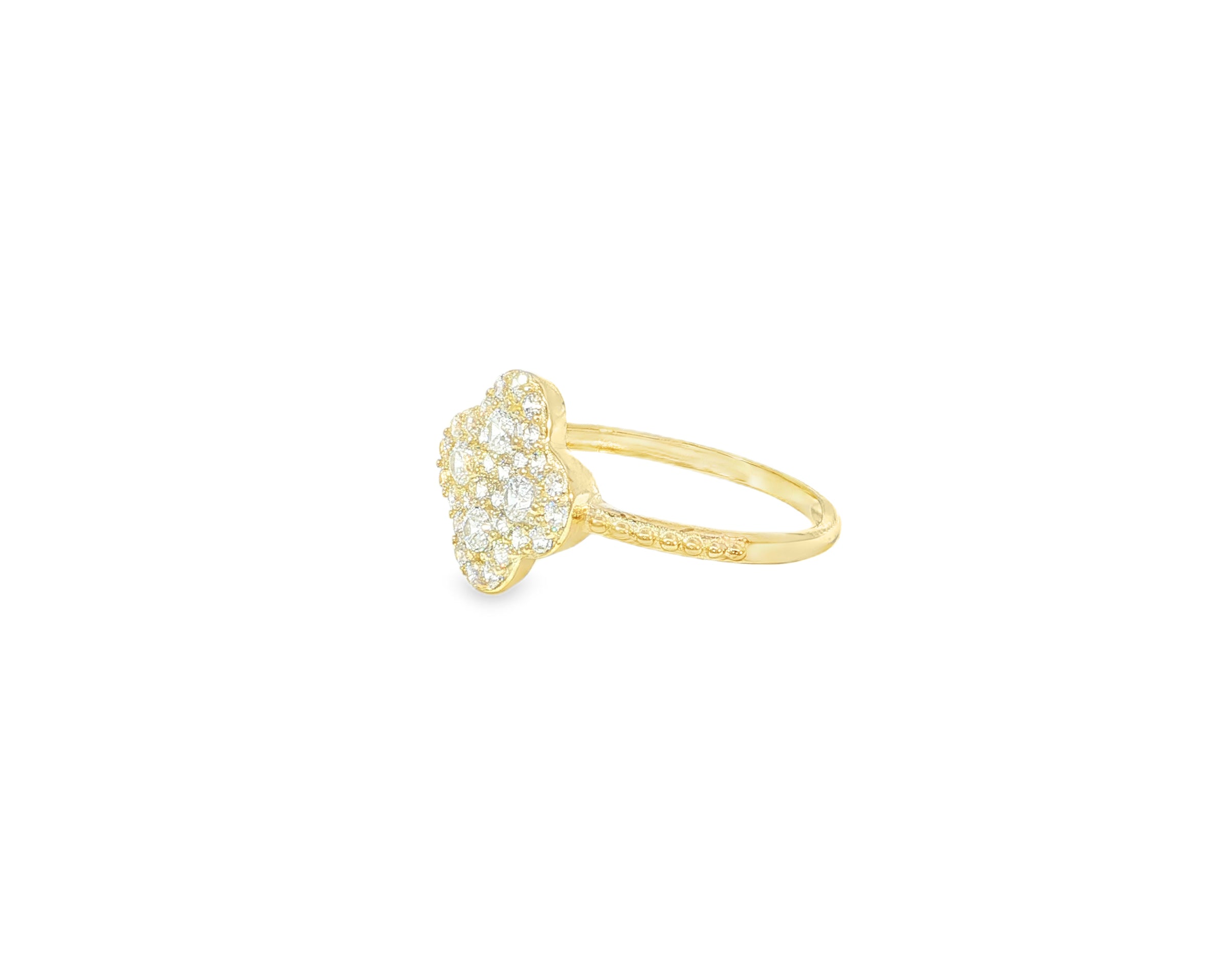 10K Gold Clover Shape Ring with Pavé Cubic Zirconia Accents