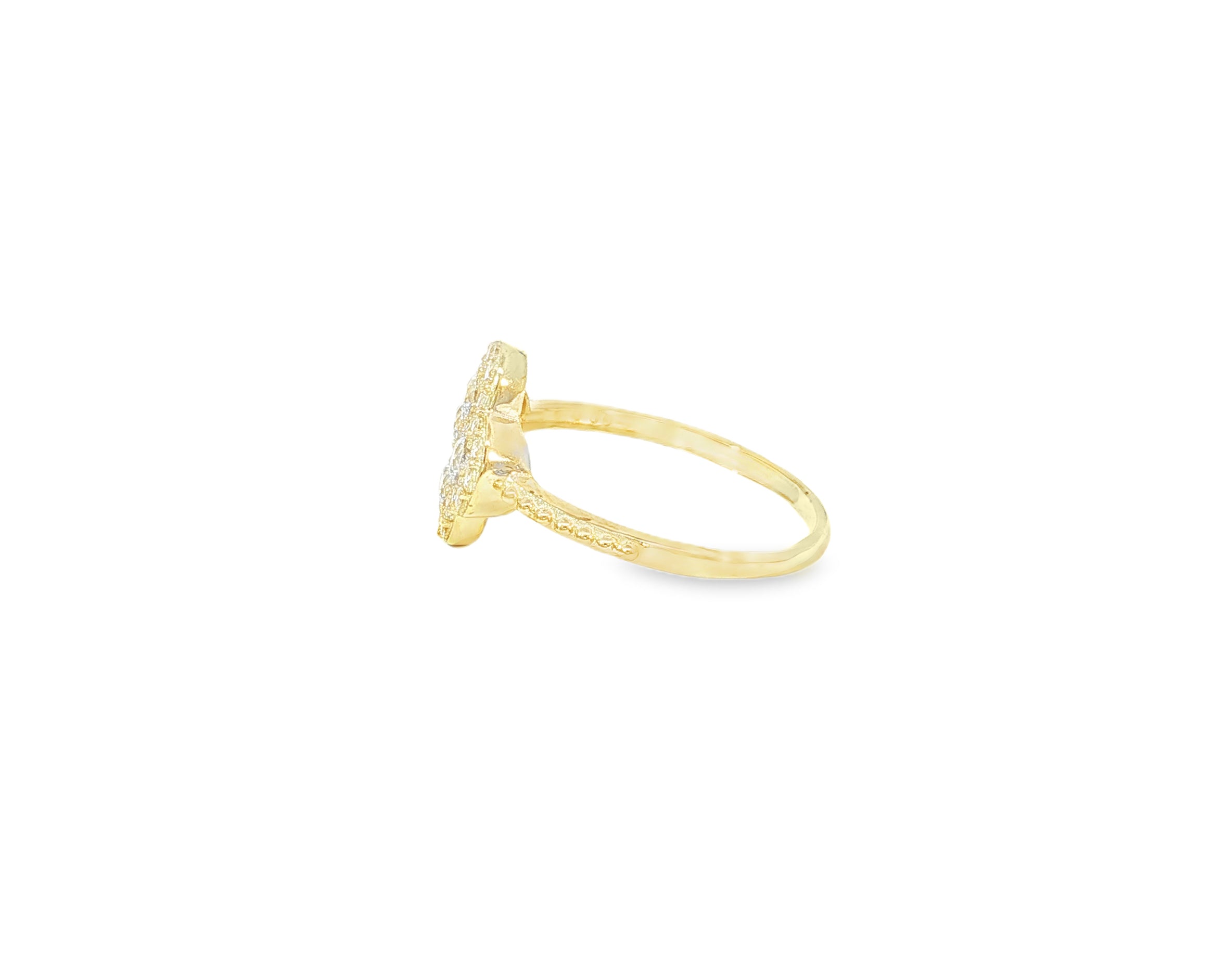 10K Gold Clover Shape Ring with Pavé Cubic Zirconia Accents