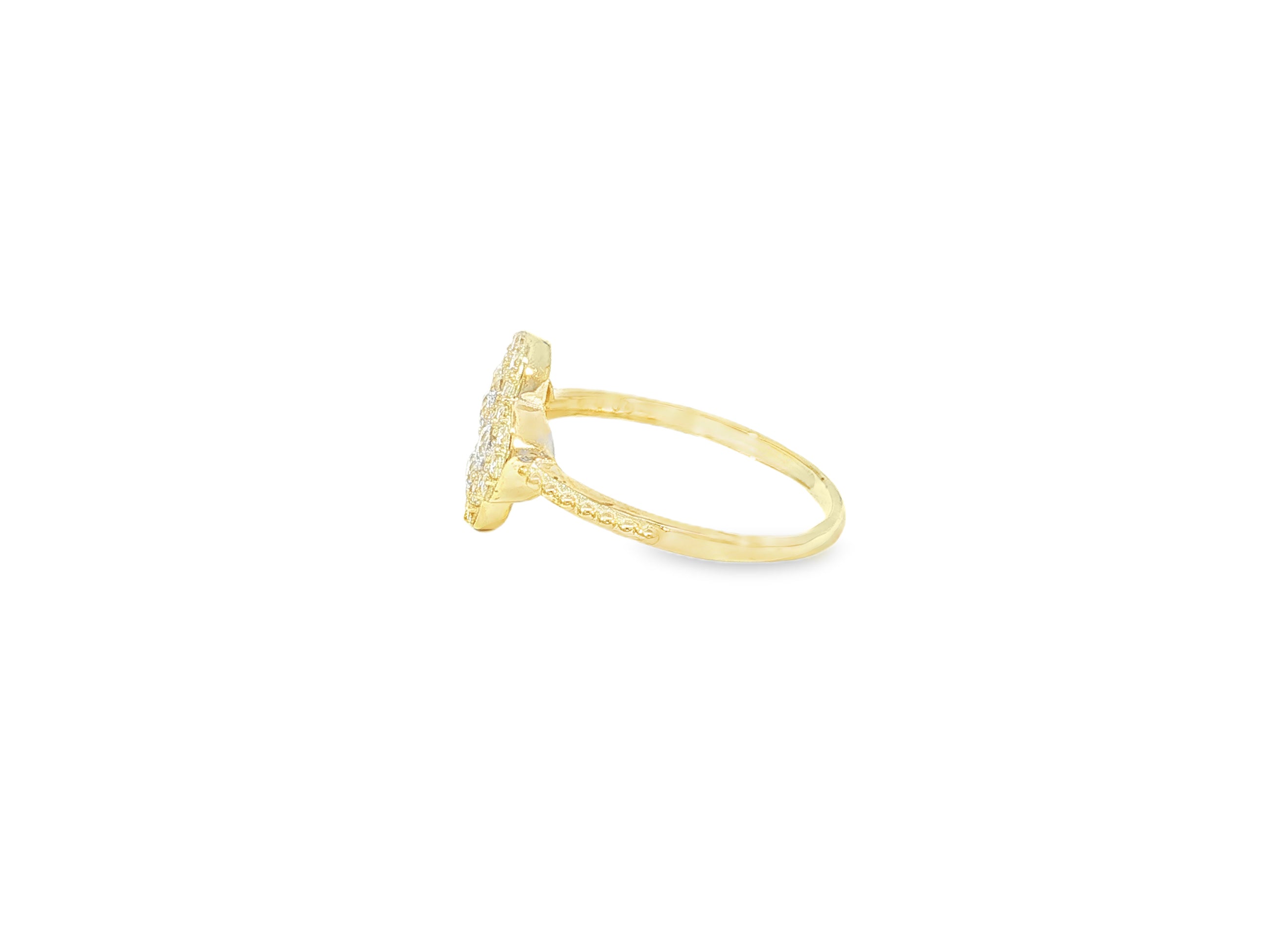 10K Gold Clover Shape Ring with Pavé Cubic Zirconia Accents