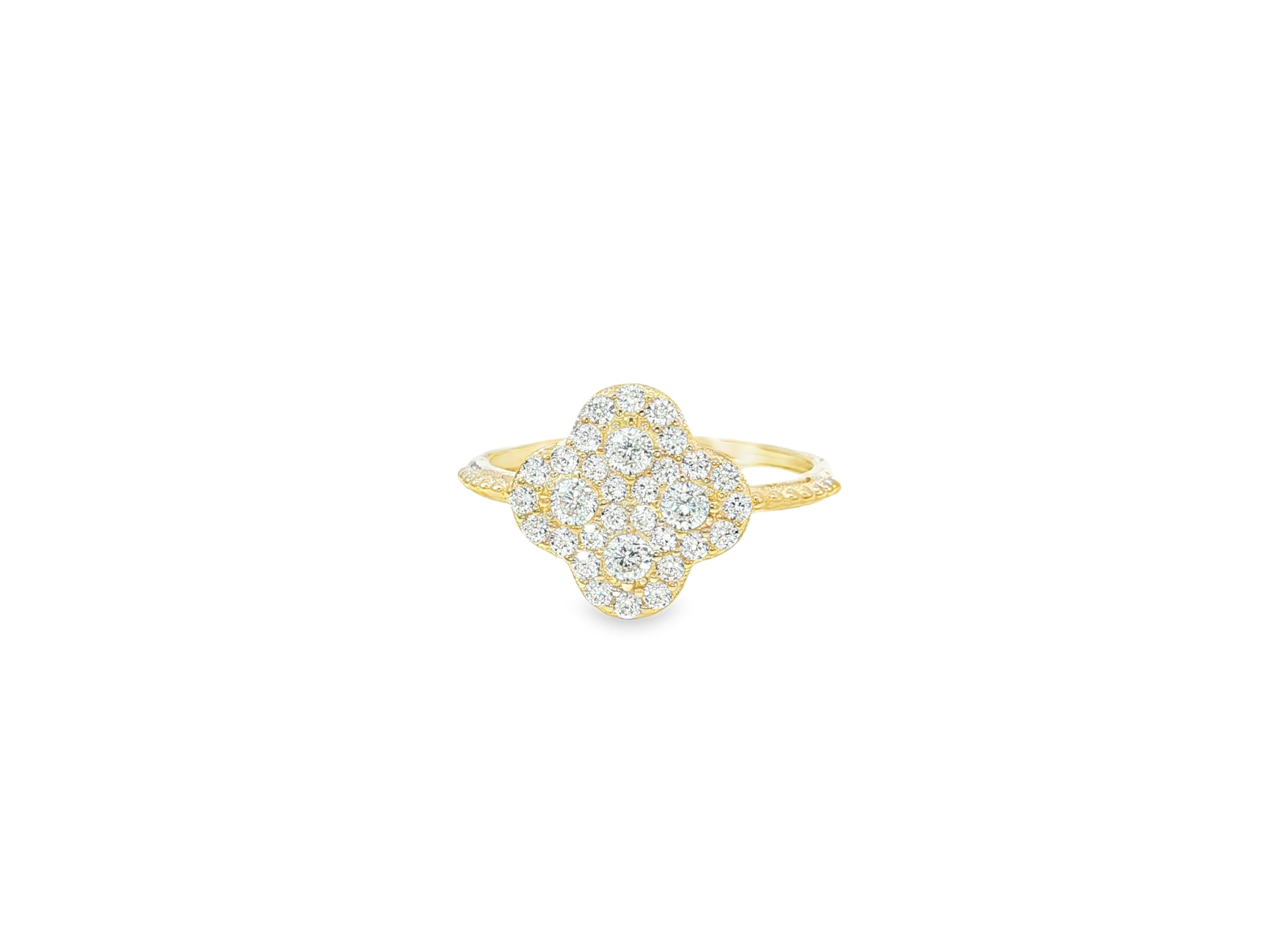 10K Gold Clover Shape Ring with Pavé Cubic Zirconia Accents