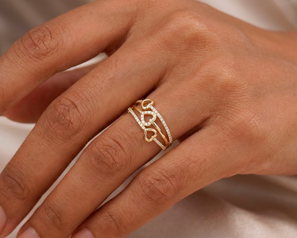 10K Gold Open Heart Wrap Cubic Zirconia Ring