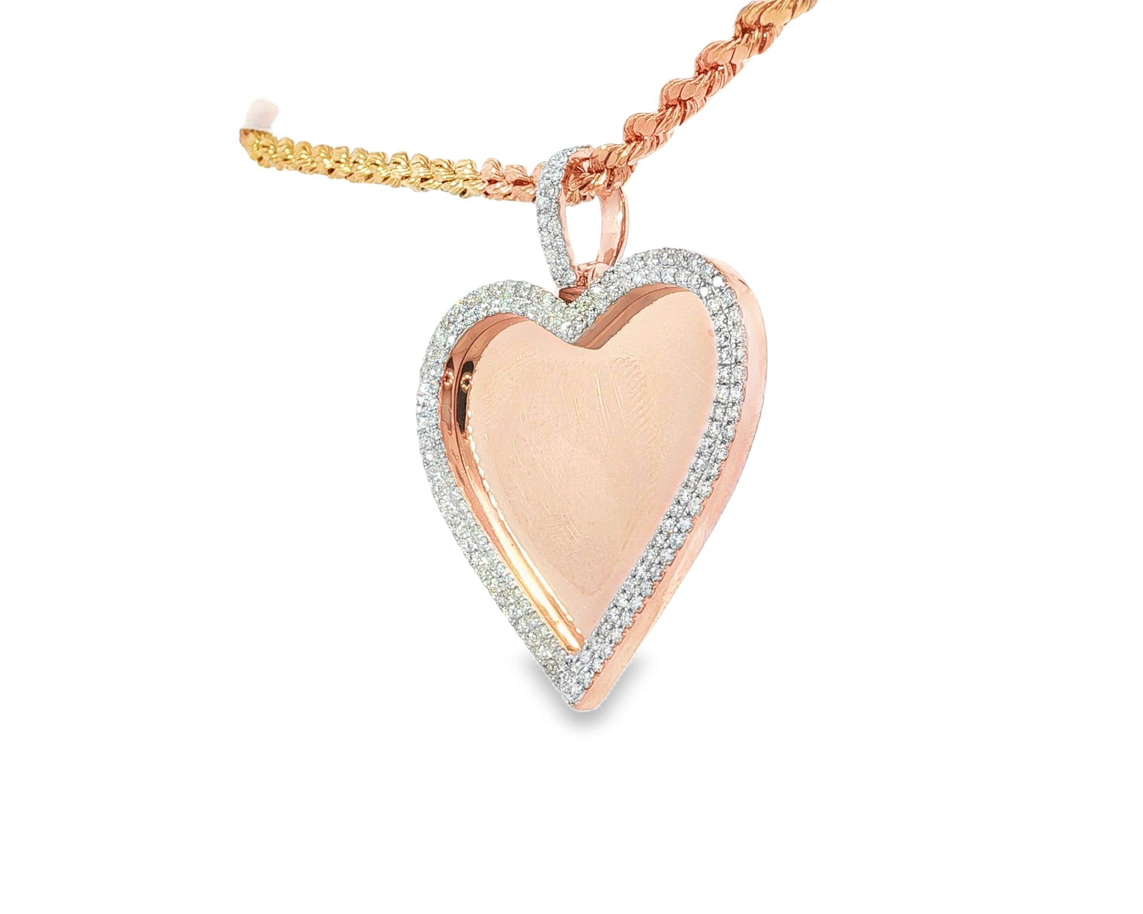 10k Heart Memory Charm Pendant with Double Halo Round-Cut 1.0 CT
