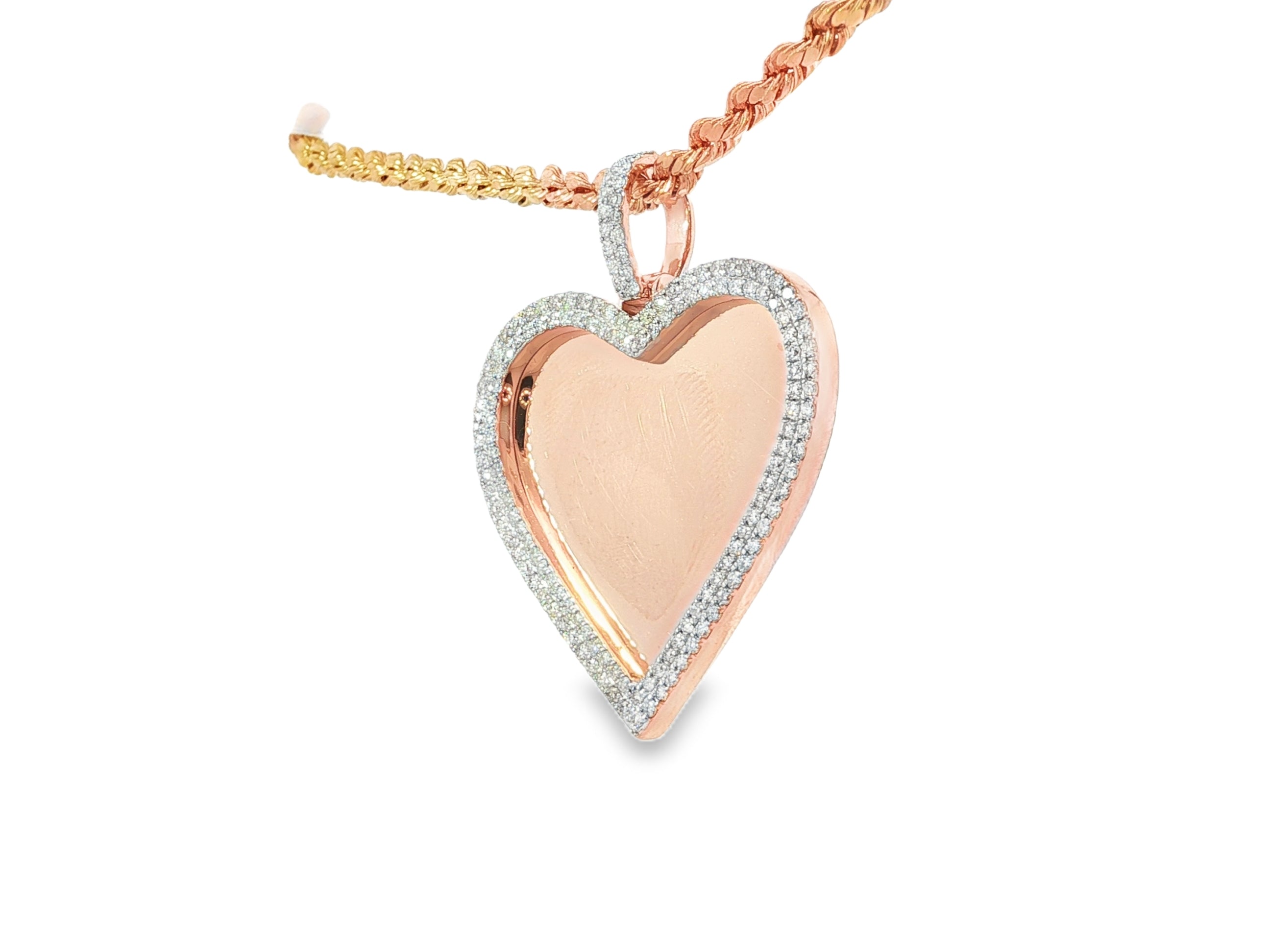 10k Heart Memory Charm Pendant with Double Halo Round-Cut 1.0 CT