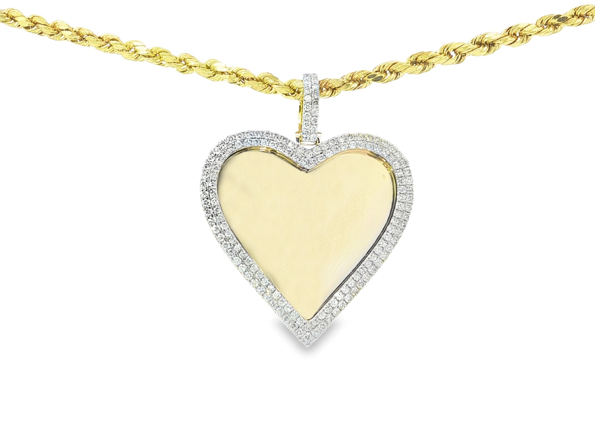 10k Heart Memory Charm Pendant with Double Halo Round-Cut 1.0 CT