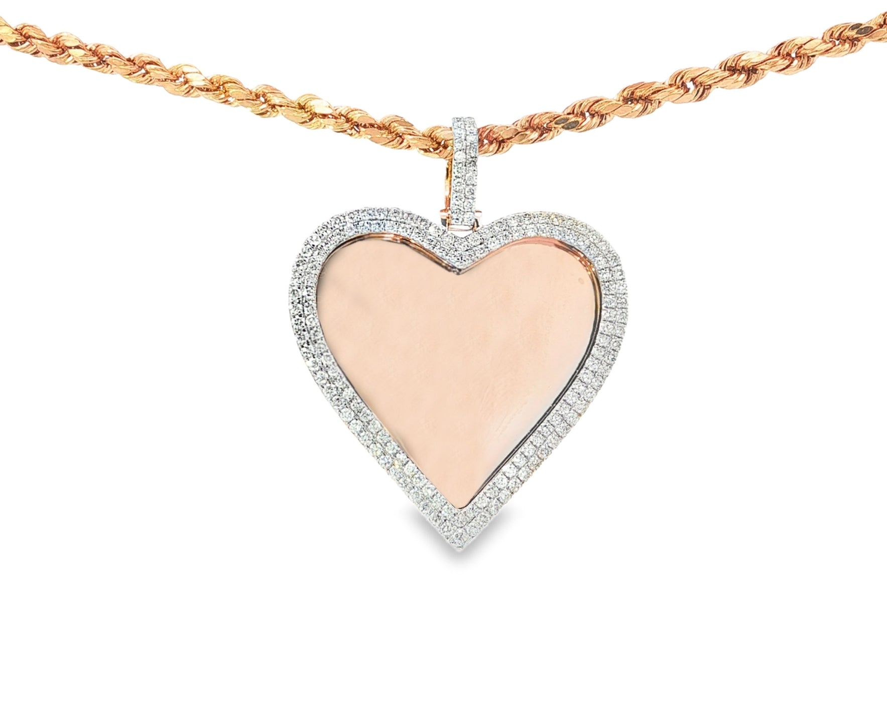 10k Heart Memory Charm Pendant with Double Halo Round-Cut 1.0 CT