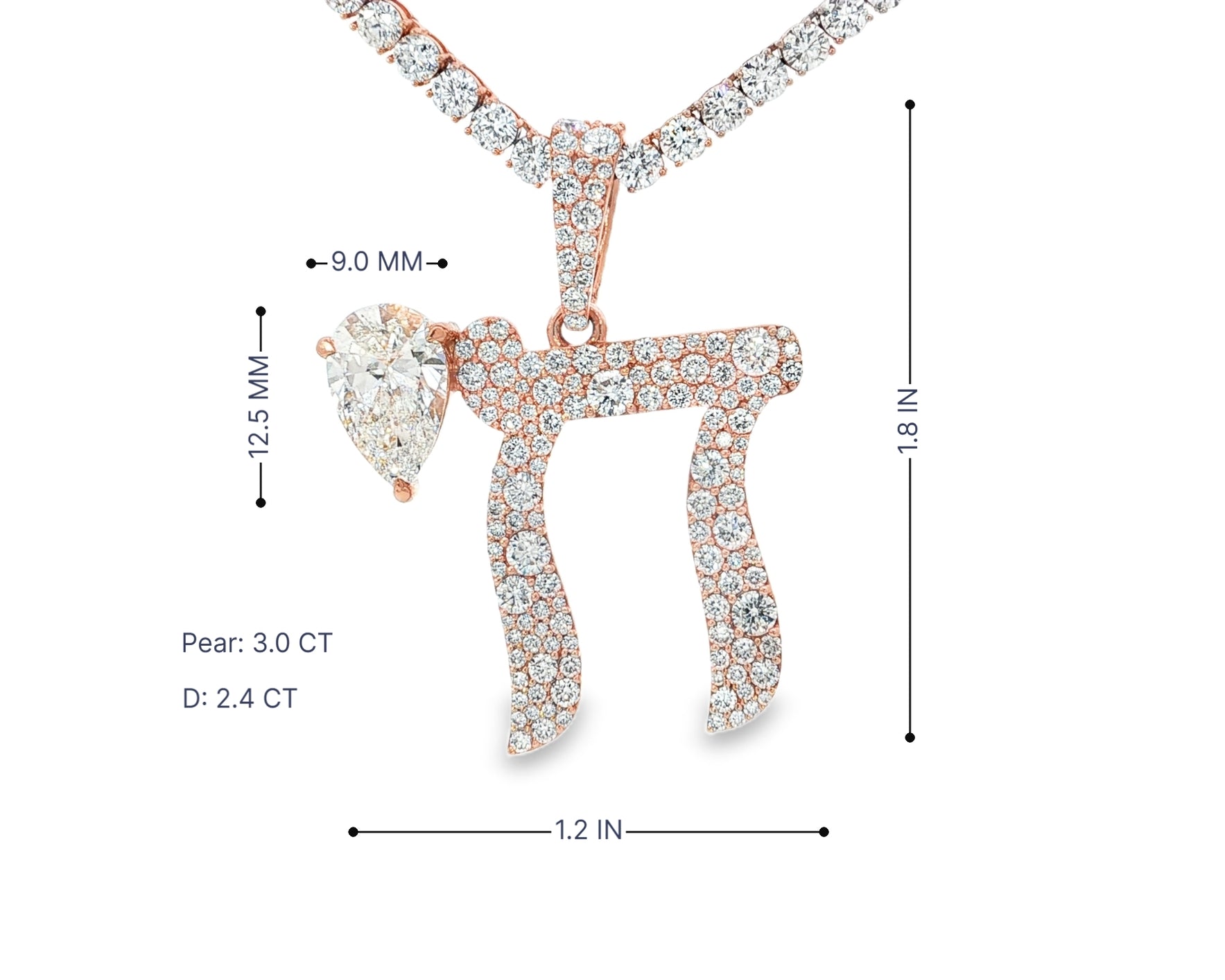 10k Hebrew Chai with Pear-Shape Accent & Round-Cut Pavé 5.40ct