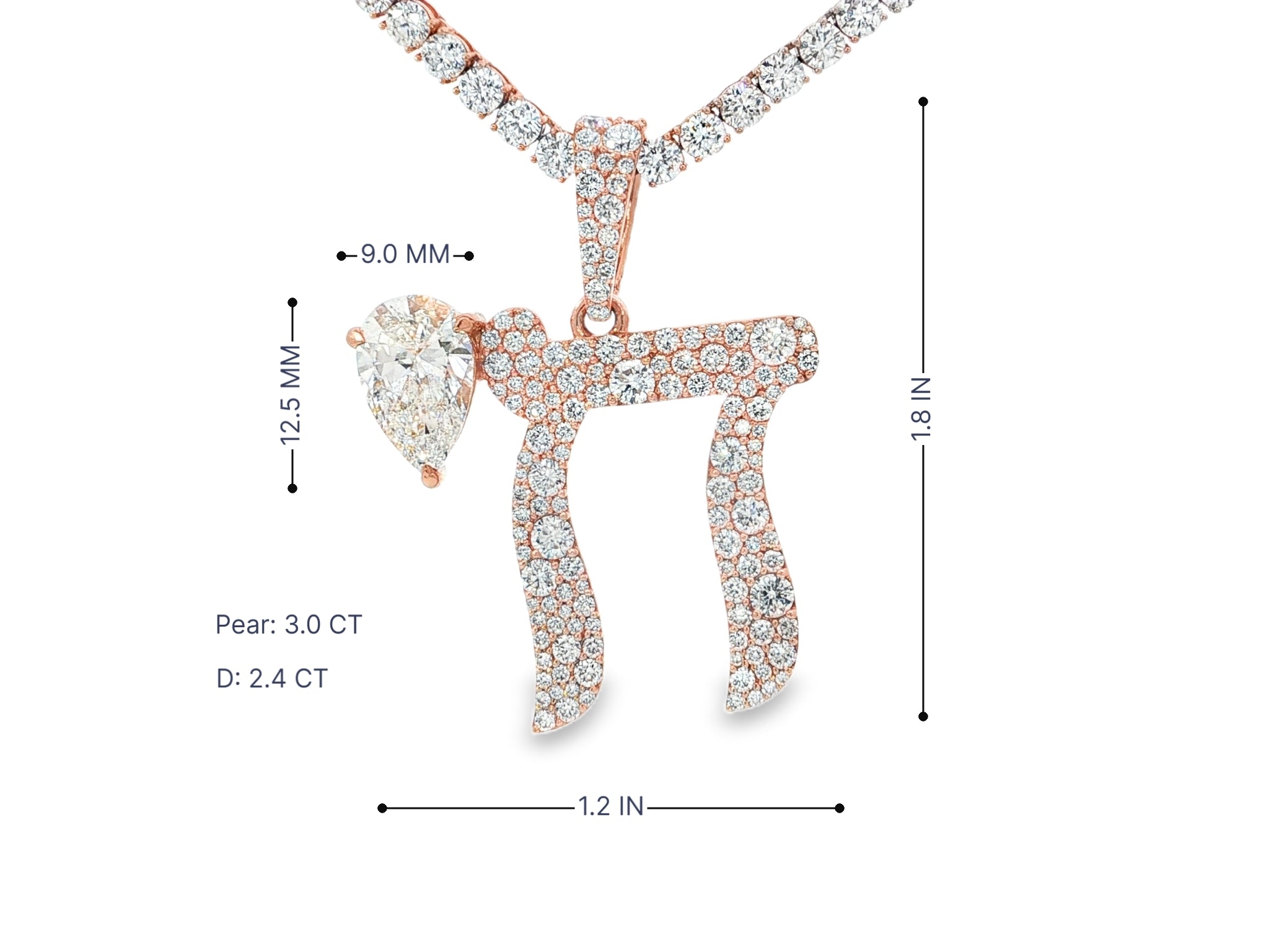 10k Hebrew Chai with Pear-Shape Accent & Round-Cut Pavé 5.40ct