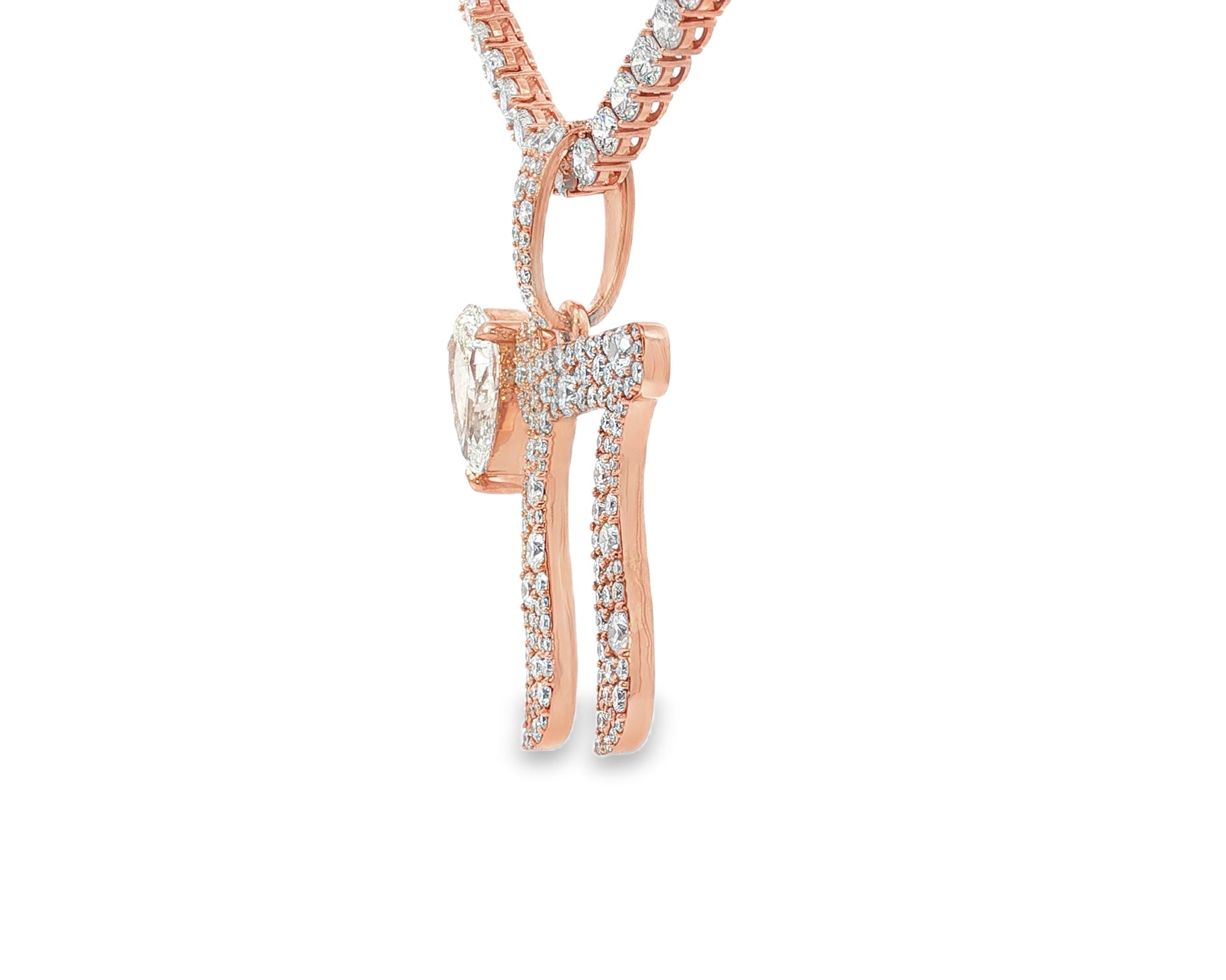 10k Hebrew Chai with Pear-Shape Accent & Round-Cut Pavé 5.40ct