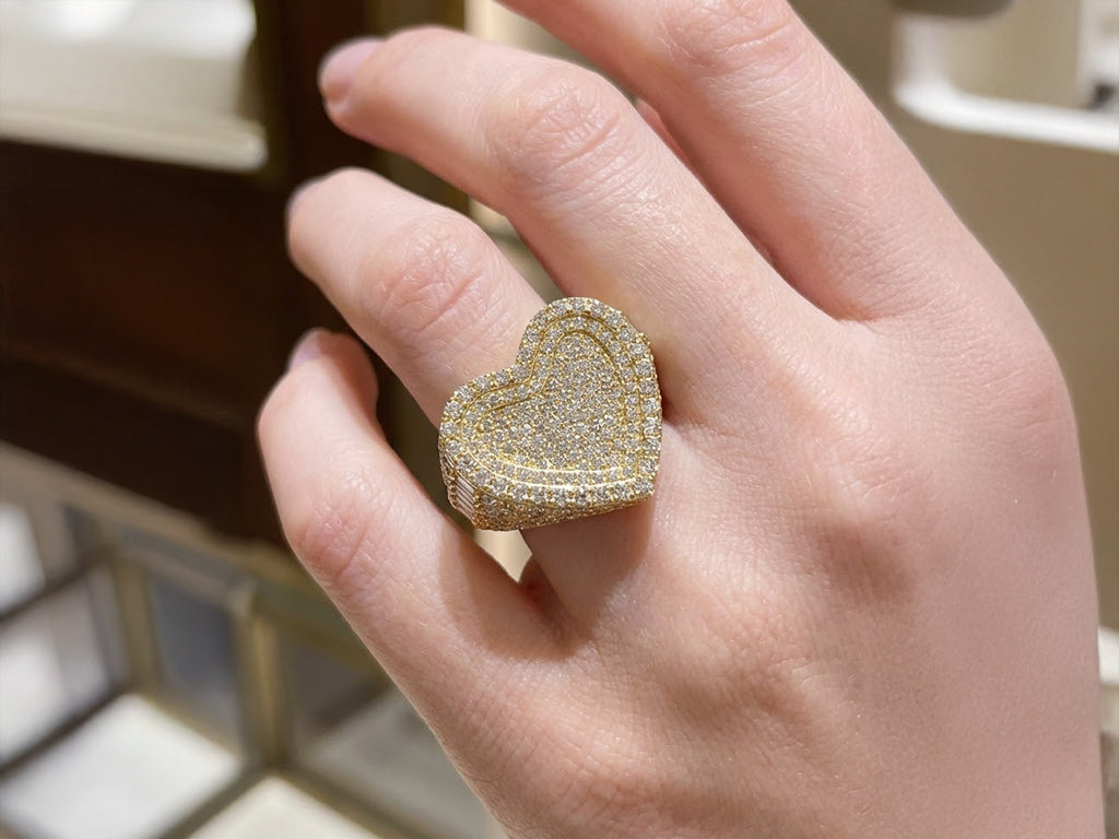 10k Gold Diamond Heart Ring with Pavé Round Accents 2.18ct