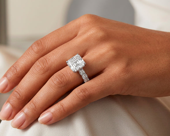 14K Gold Diamond Asscher Cut Hidden Halo Engagement Ring 8.68 CT
