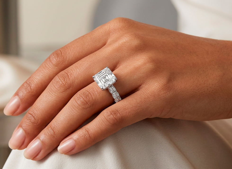 14K Gold Diamond Asscher Cut Hidden Halo Engagement Ring 8.68 CT