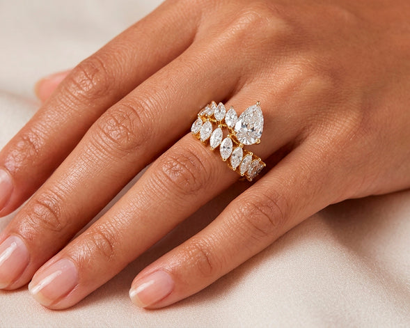 14K Gold Diamond Pear & Marquise Multi Wrap Ring 4.60 CT