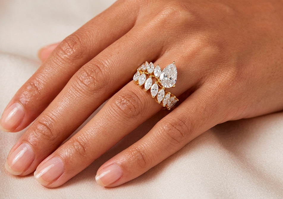 14K Gold Diamond Pear & Marquise Multi Wrap Ring 4.60 CT