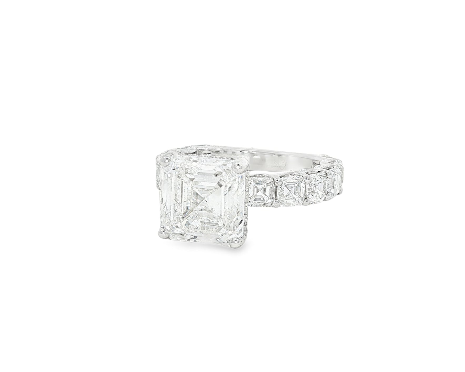 14K Gold Diamond Asscher Cut Hidden Halo Engagement Ring 8.68 CT