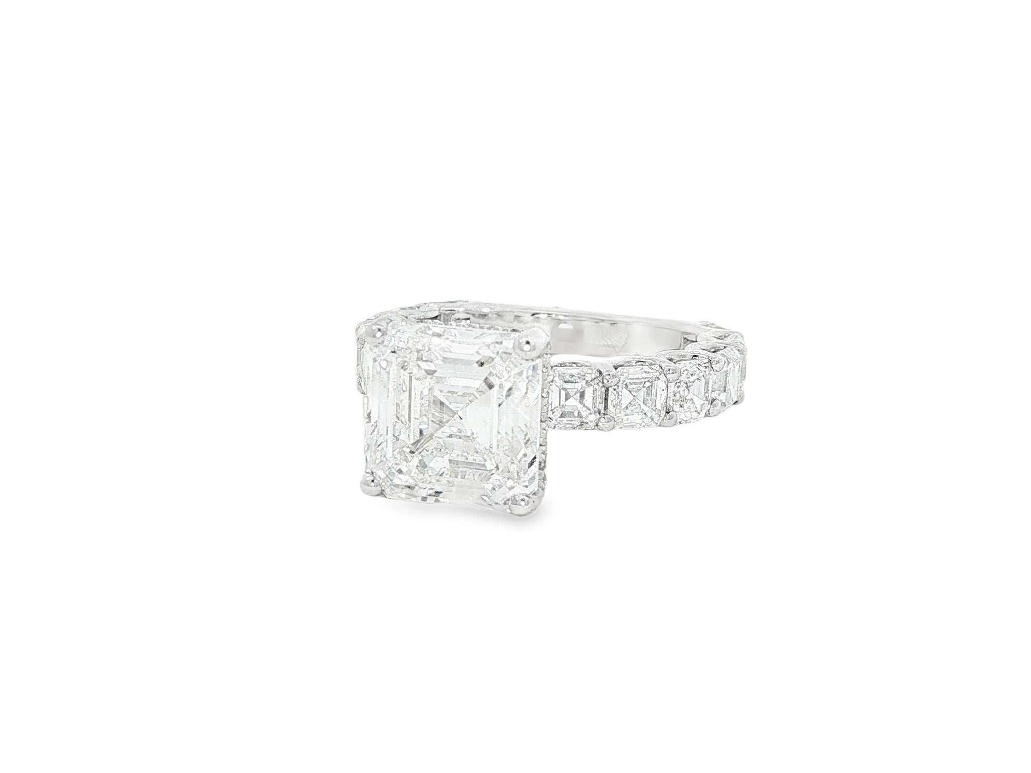 14K Gold Diamond Asscher Cut Hidden Halo Engagement Ring 8.68 CT