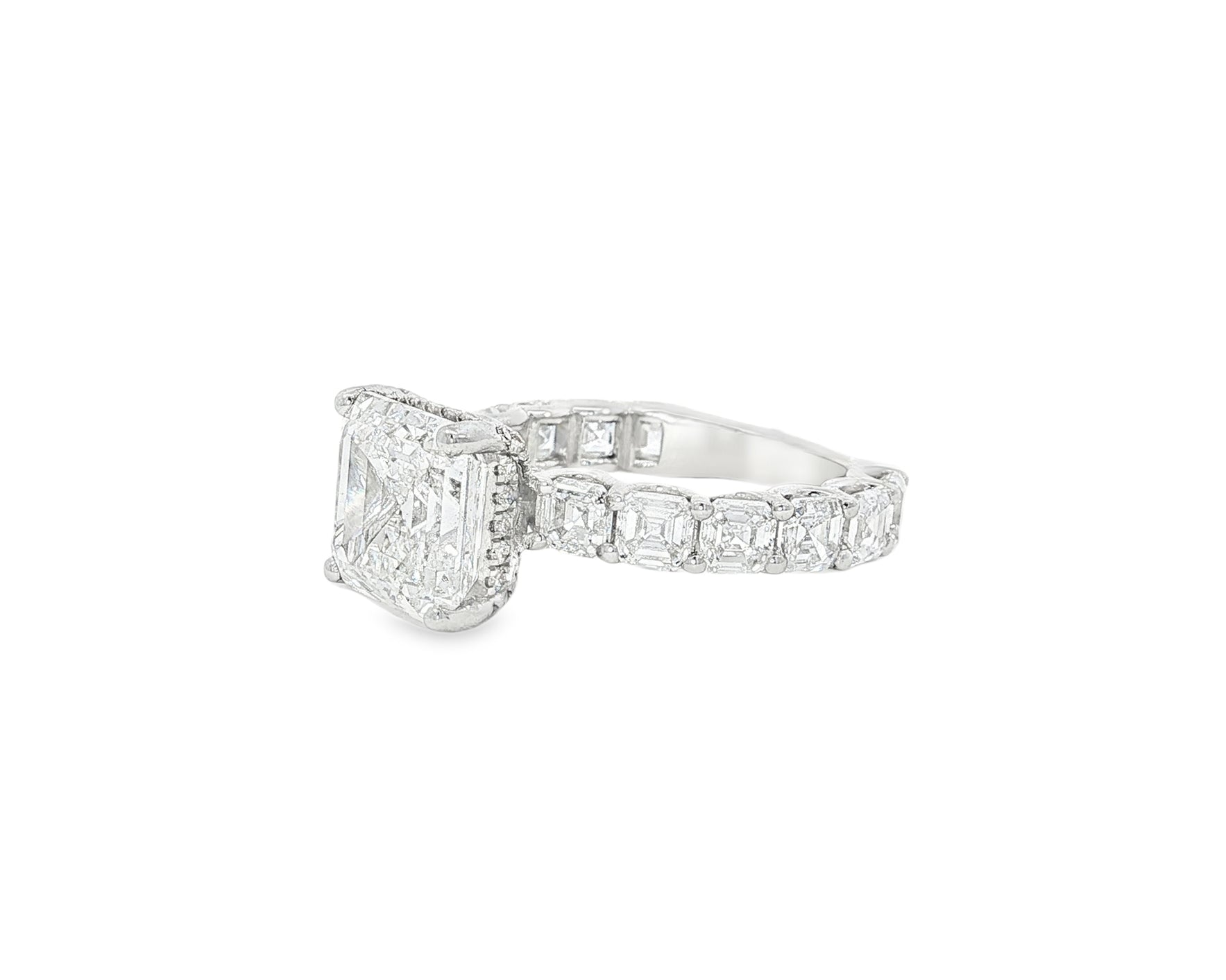 14K Gold Diamond Asscher Cut Hidden Halo Engagement Ring 8.68 CT