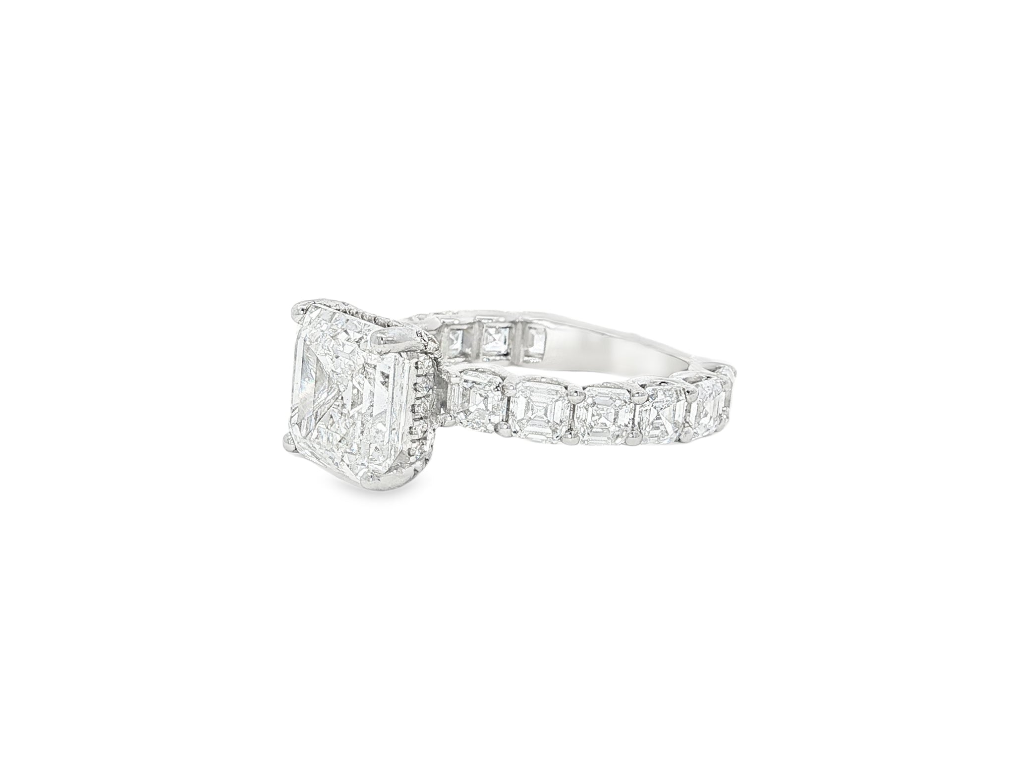 14K Gold Diamond Asscher Cut Hidden Halo Engagement Ring 8.68 CT