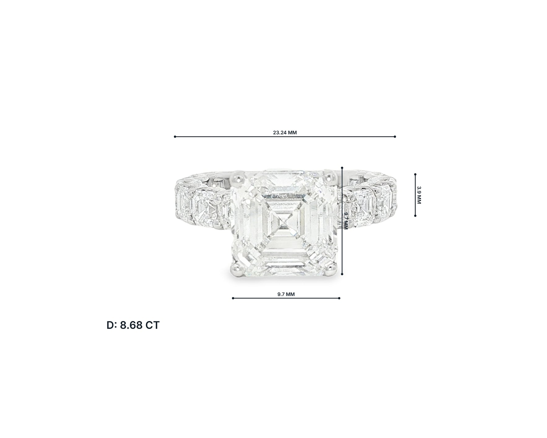 14K Gold Diamond Asscher Cut Hidden Halo Engagement Ring 8.68 CT