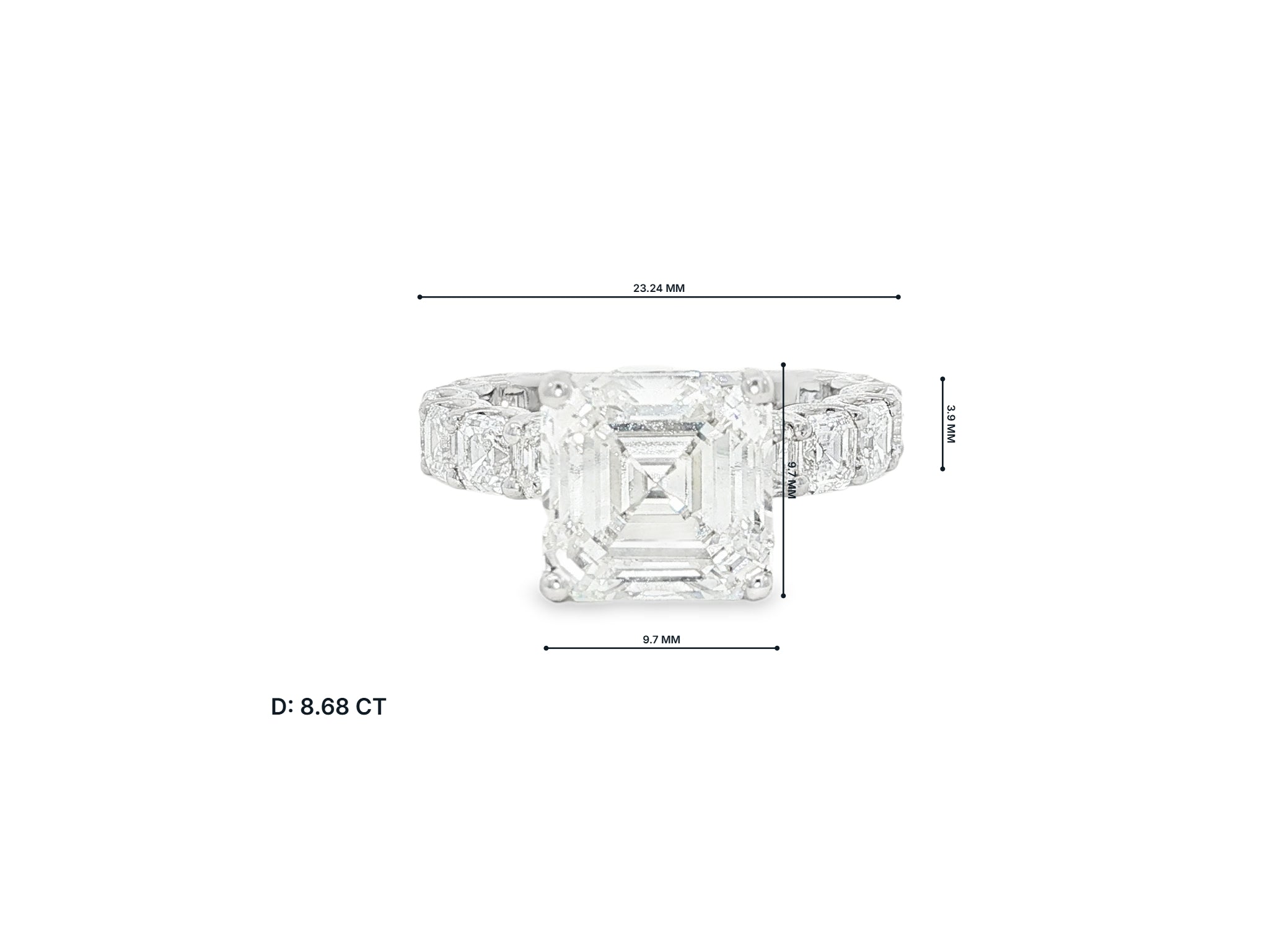 14K Gold Diamond Asscher Cut Hidden Halo Engagement Ring 8.68 CT