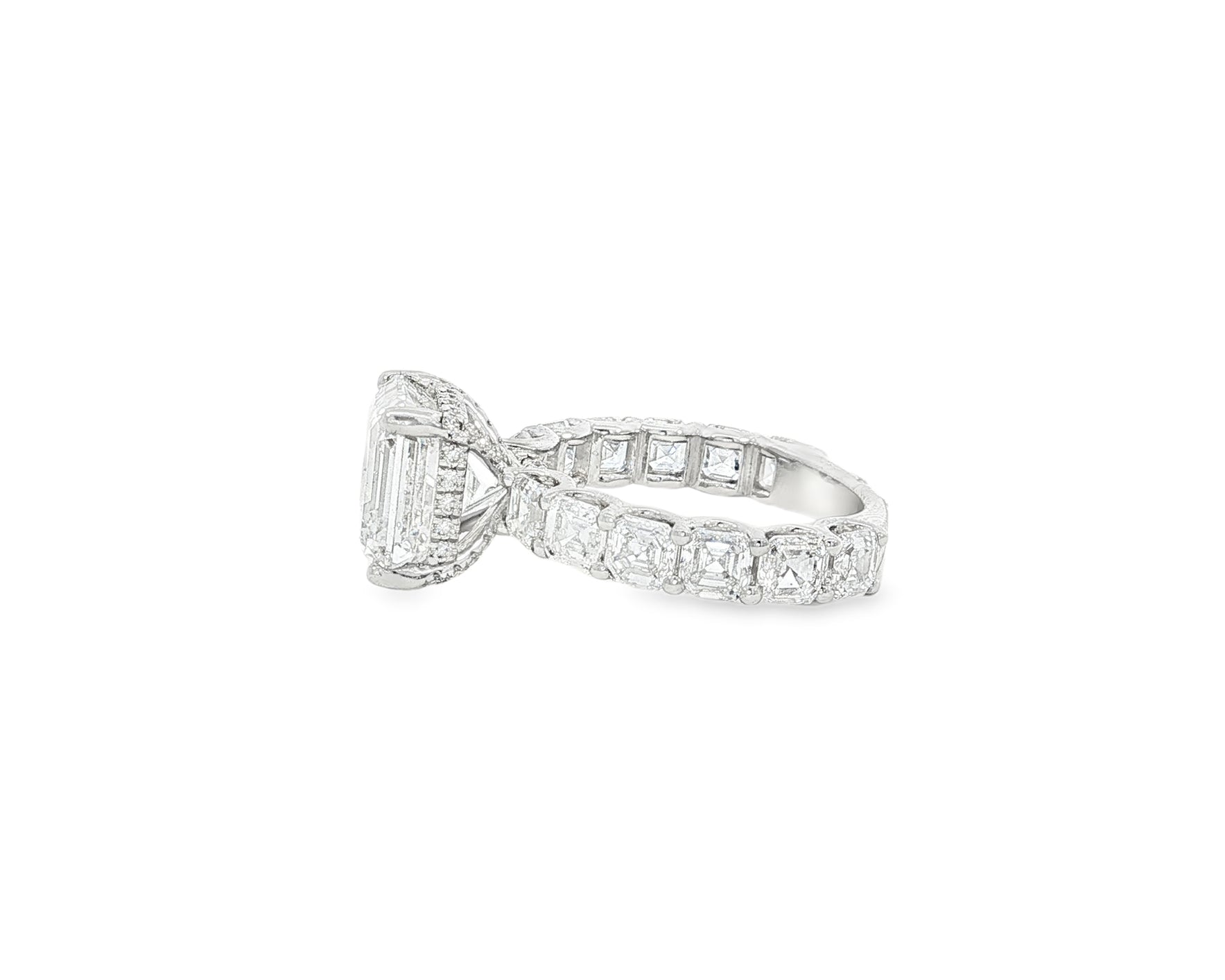 14K Gold Diamond Asscher Cut Hidden Halo Engagement Ring 8.68 CT