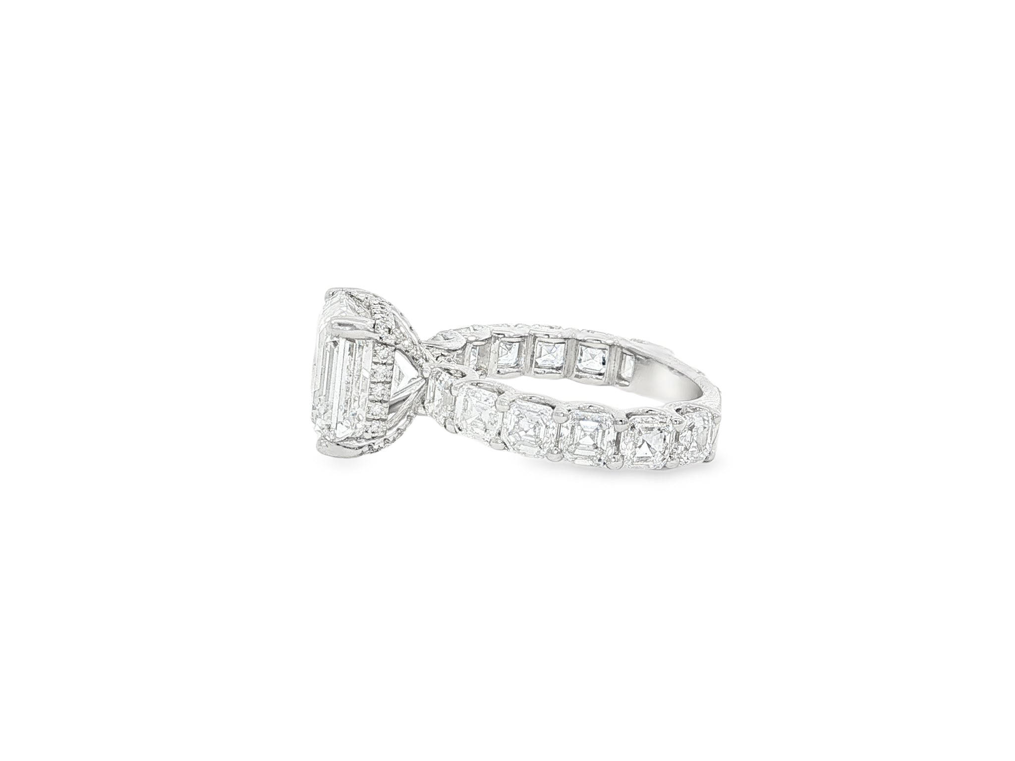 14K Gold Diamond Asscher Cut Hidden Halo Engagement Ring 8.68 CT
