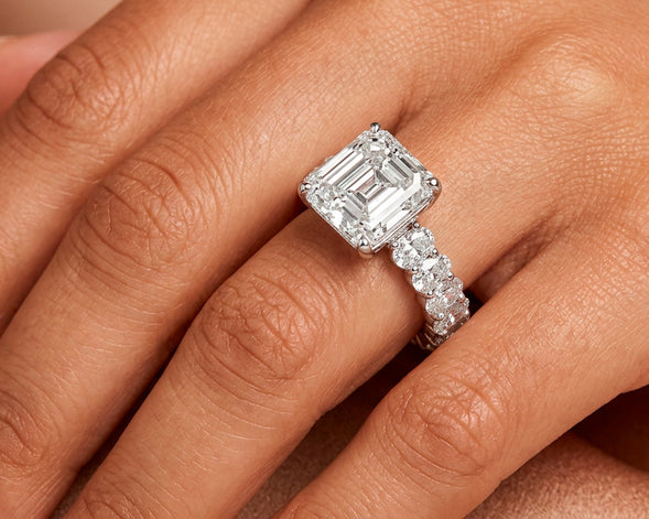 14K Gold Diamond Asscher Cut Hidden Halo Engagement Ring 8.68 CT