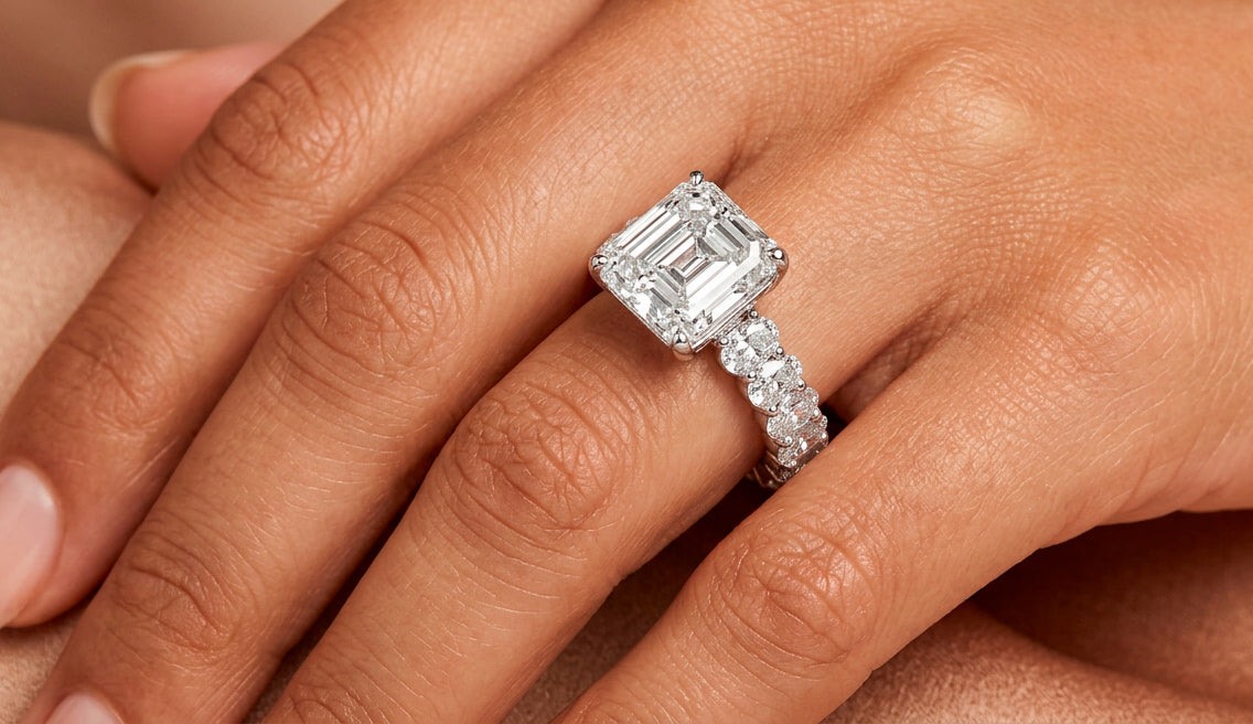 14K Gold Diamond Asscher Cut Hidden Halo Engagement Ring 8.68 CT