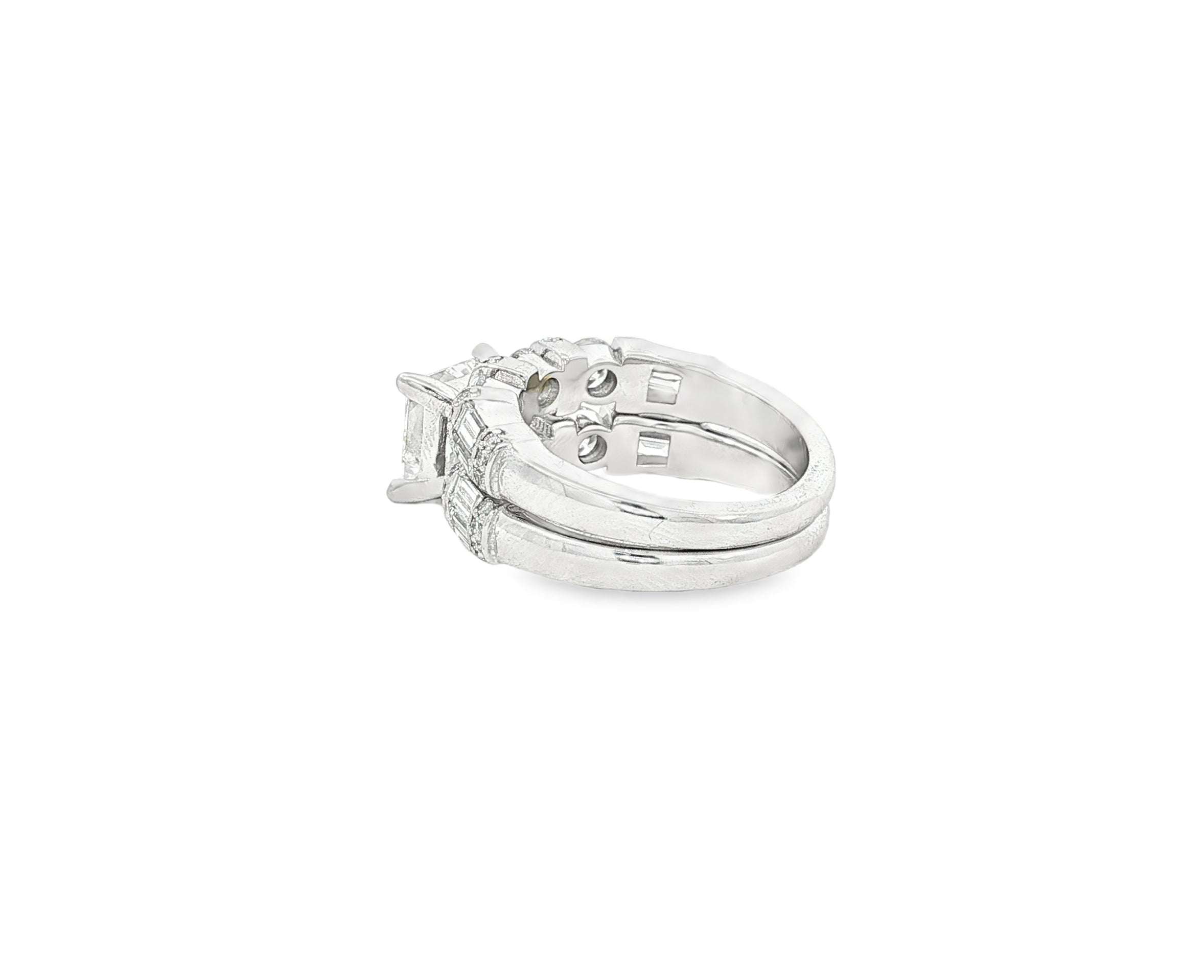 14K Gold Diamond Bridal Ring Set with Princess-Cut Center & Accent Bands 4.00ct