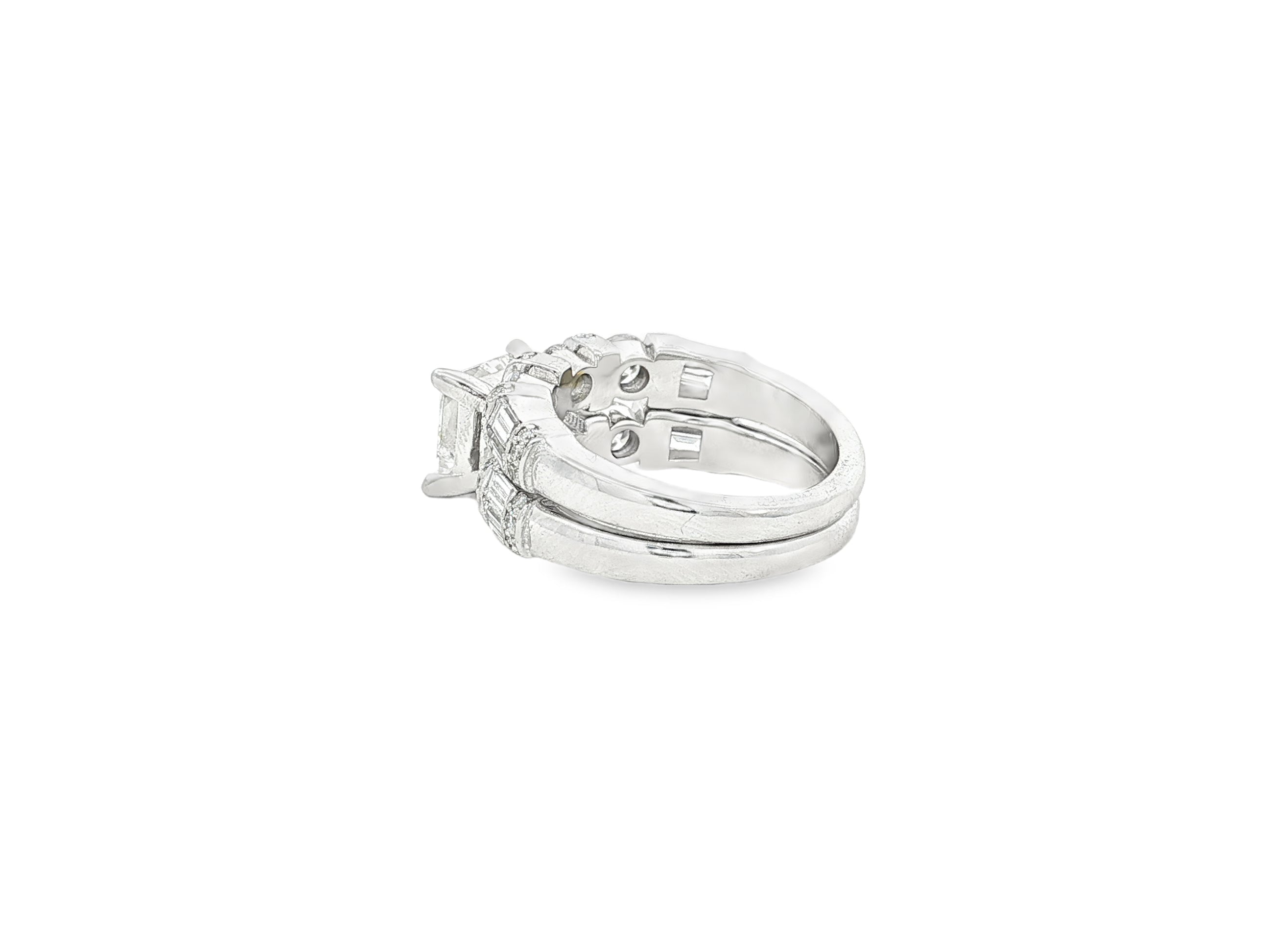14K Gold Diamond Bridal Ring Set with Princess-Cut Center & Accent Bands 4.00ct