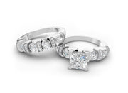 14K Gold Diamond Bridal Ring Set with Princess-Cut Center & Accent Bands 4.00ct