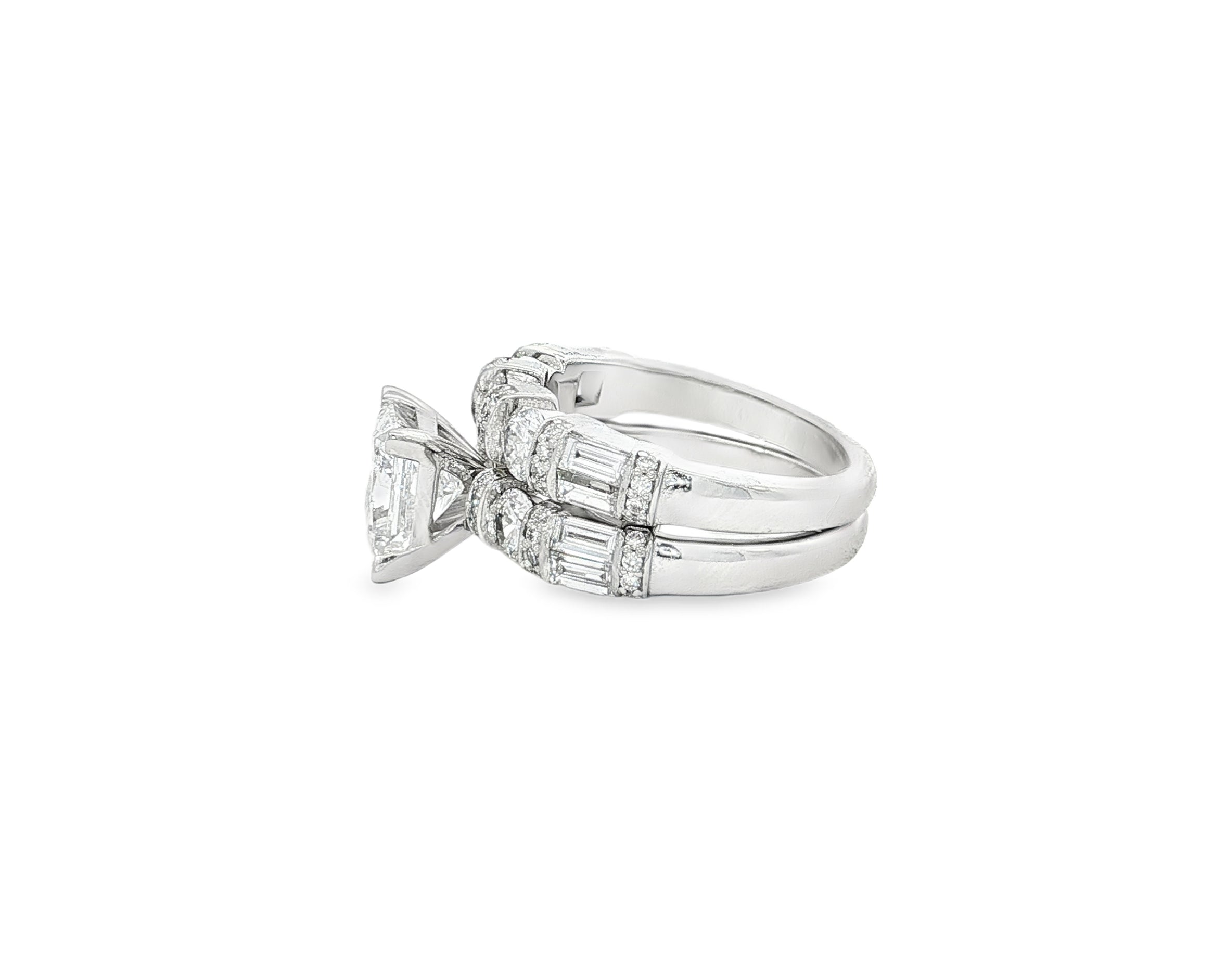 14K Gold Diamond Bridal Ring Set with Princess-Cut Center & Accent Bands 4.00ct