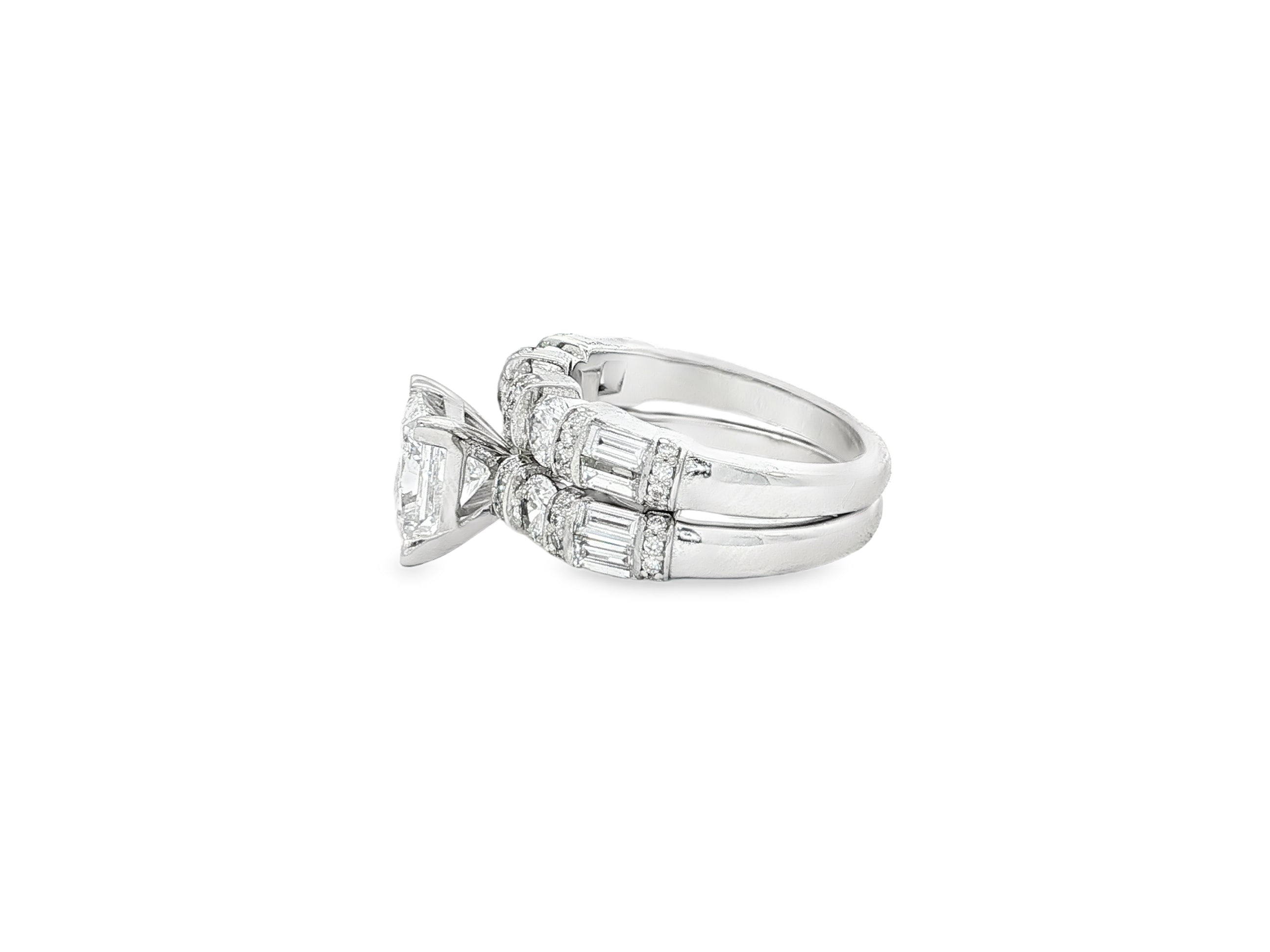 14K Gold Diamond Bridal Ring Set with Princess-Cut Center & Accent Bands 4.00ct