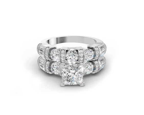 14K Gold Diamond Bridal Ring Set with Princess-Cut Center & Accent Bands 4.00ct