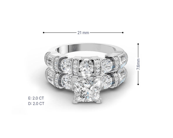 14K Gold Diamond Bridal Ring Set with Princess-Cut Center & Accent Bands 4.00ct
