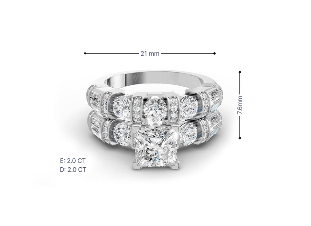 14K Gold Diamond Bridal Ring Set with Princess-Cut Center & Accent Bands 4.00ct