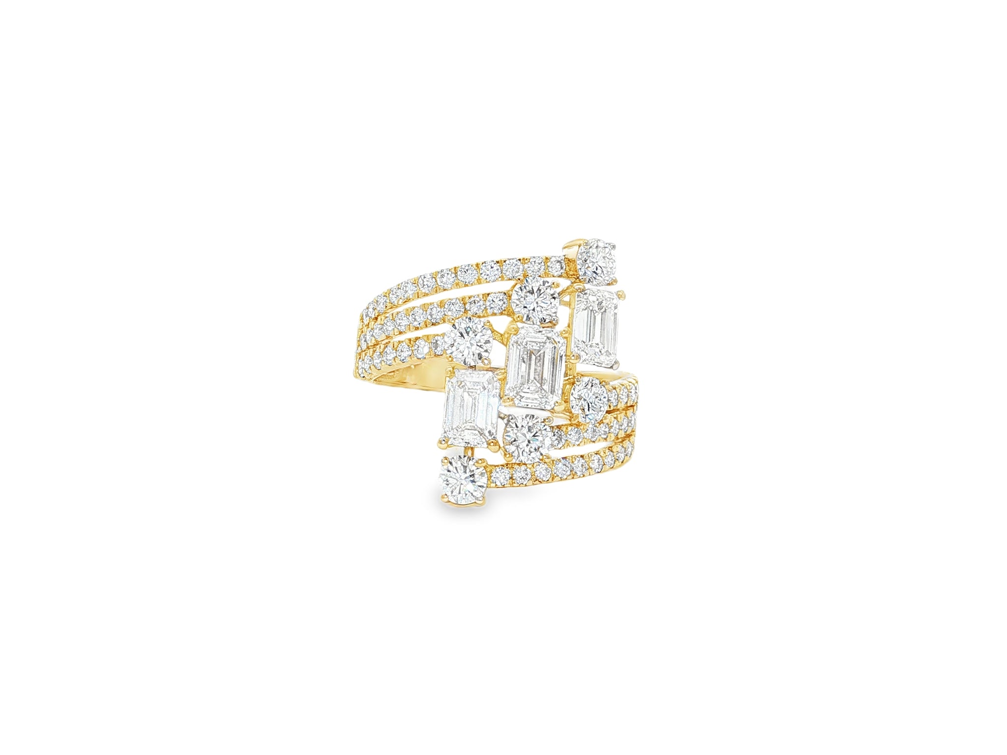 14K Gold Diamond Emerald & Round Multi Wrap Ring 2.65 CT