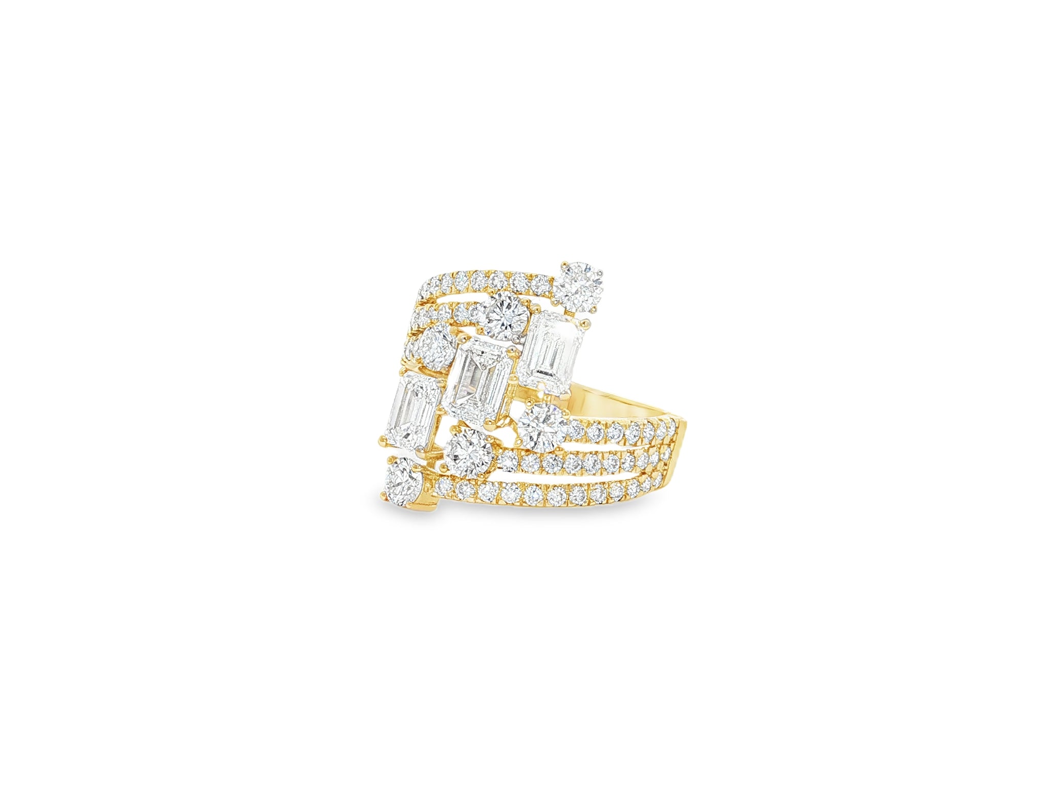 14K Gold Diamond Emerald & Round Multi Wrap Ring 2.65 CT