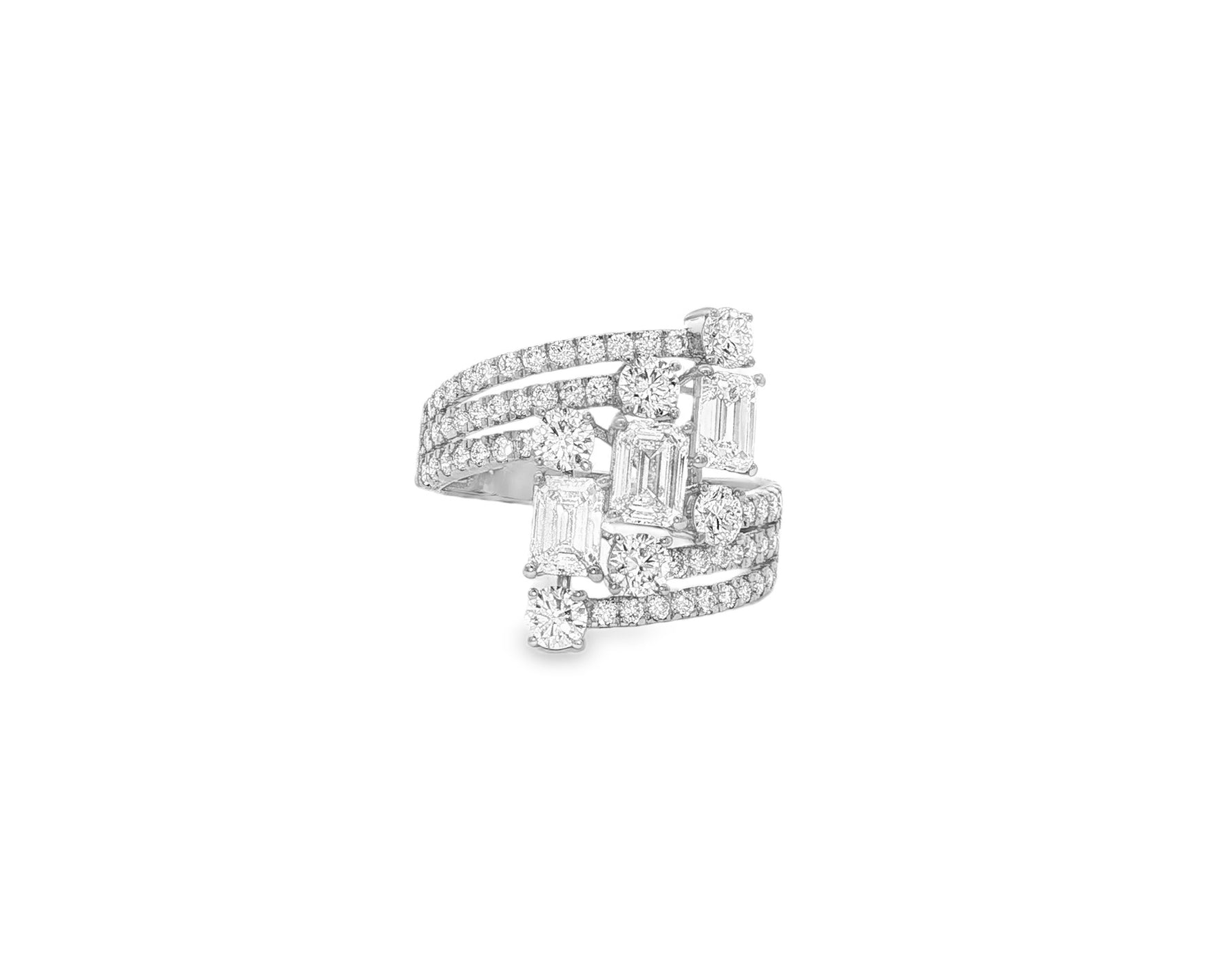14K Gold Diamond Emerald & Round Multi Wrap Ring 2.65 CT