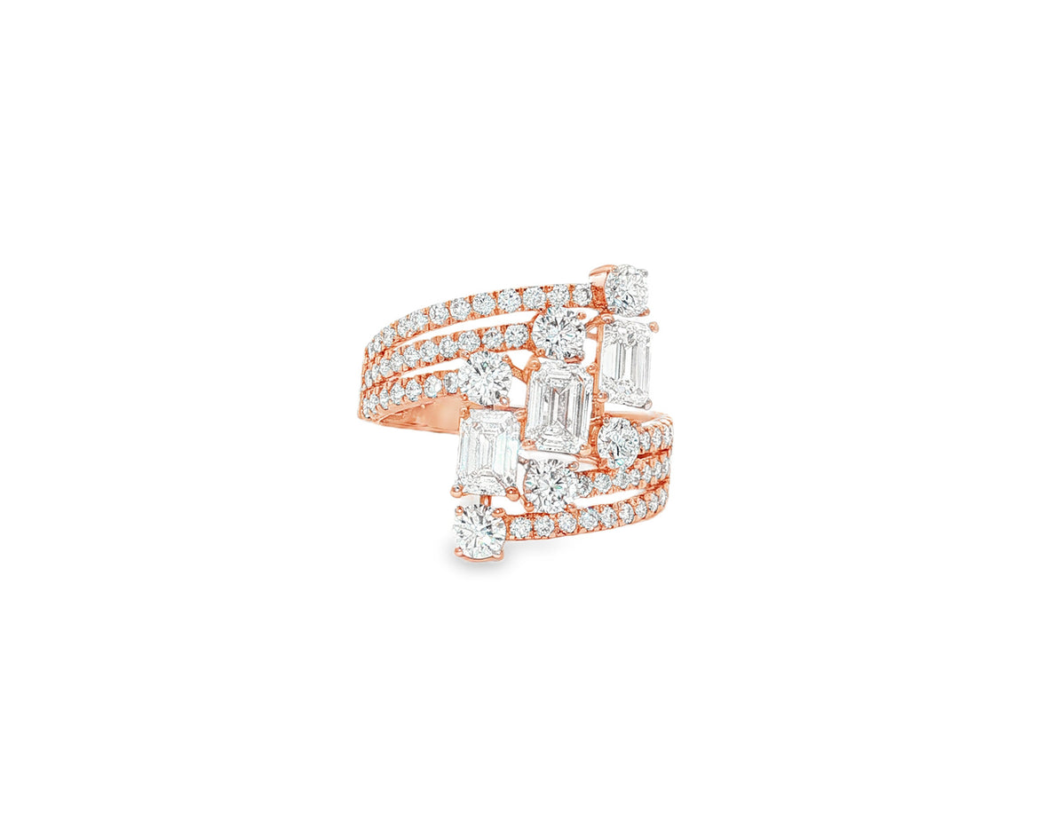 14K Gold Diamond Emerald & Round Multi Wrap Ring 2.65 CT