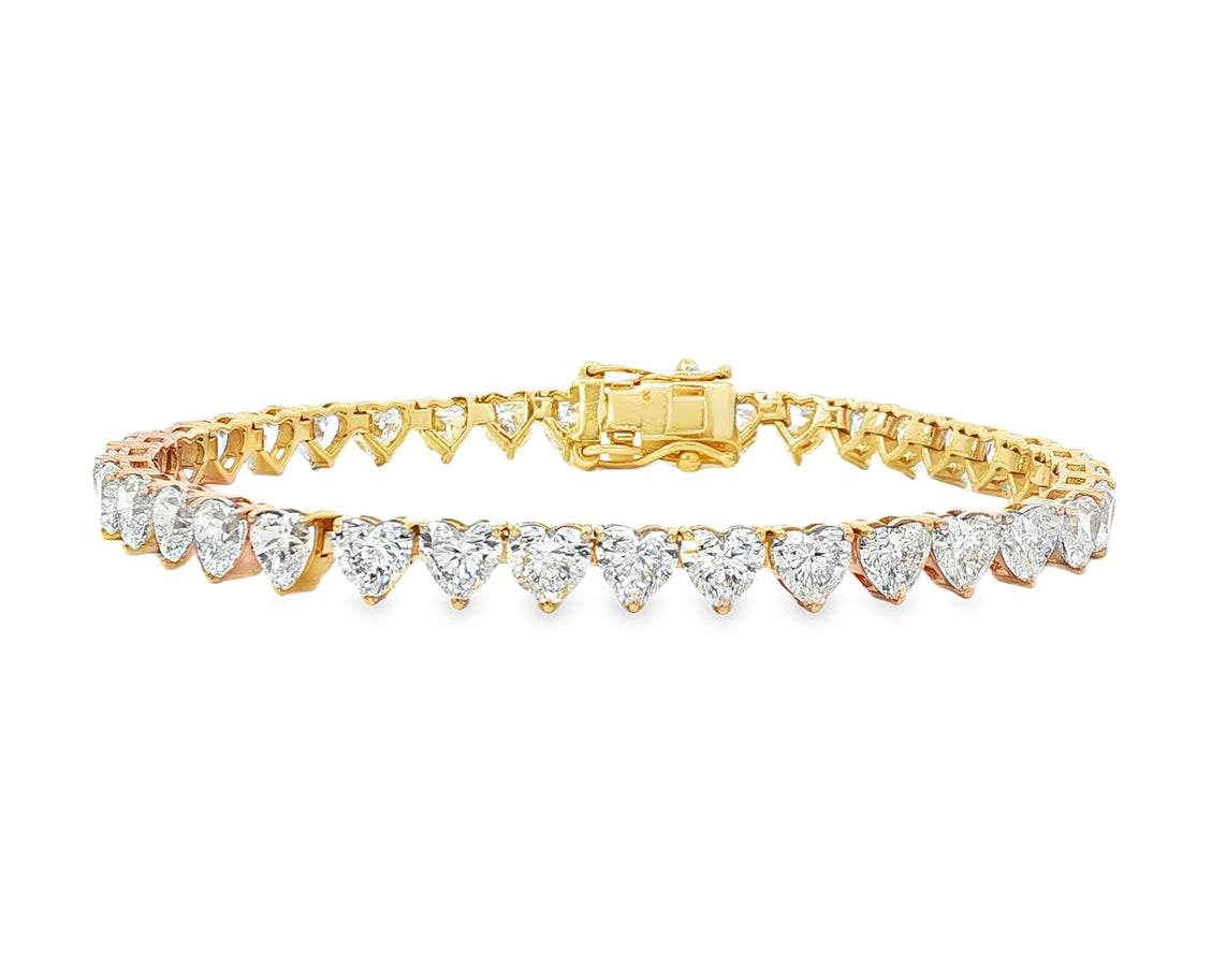 14K Gold Diamond Heart-Shape Tennis Bracelet with Continuous Design 12.33ct