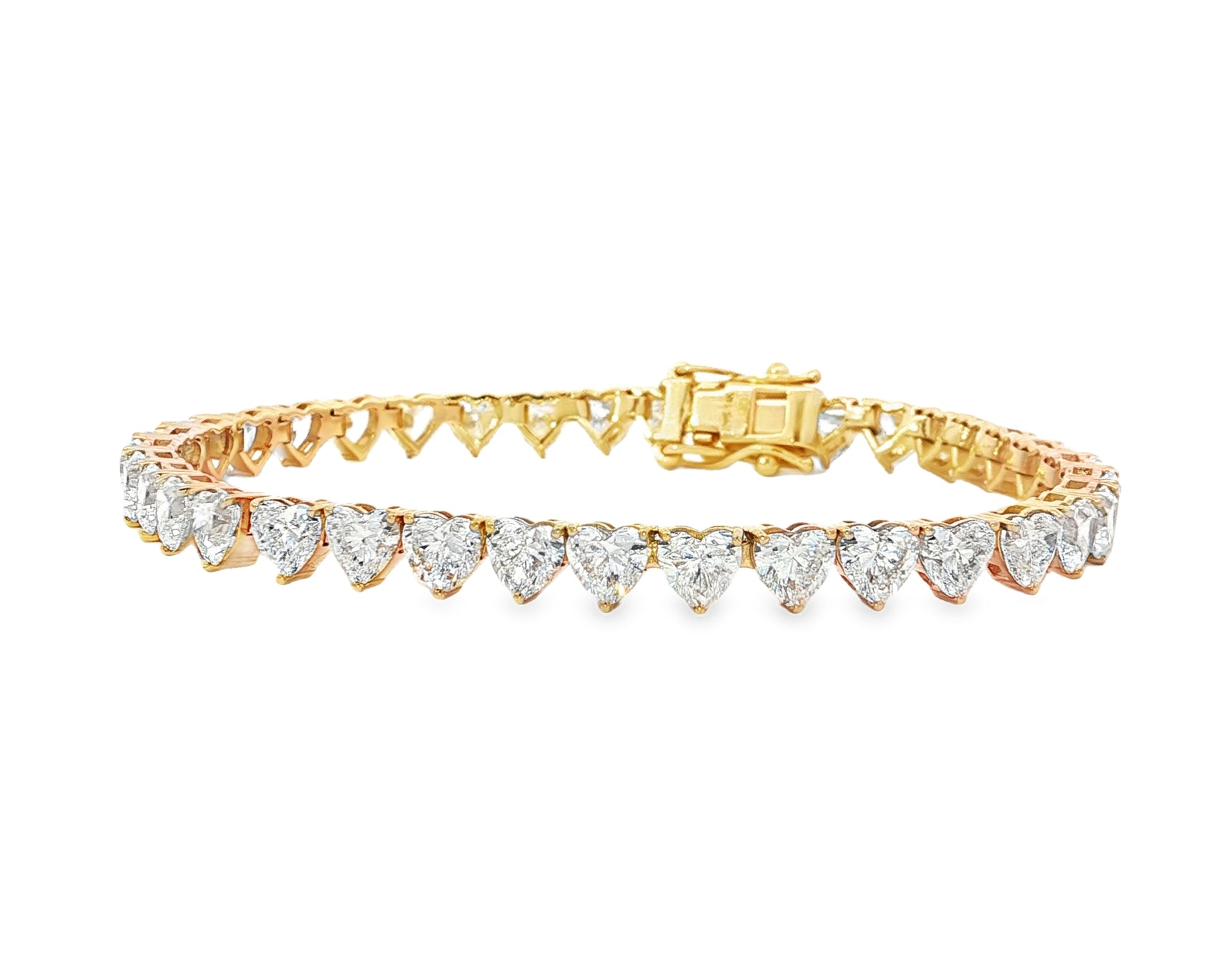 14K Gold Diamond Heart-Shape Tennis Bracelet with Continuous Design 12.33ct
