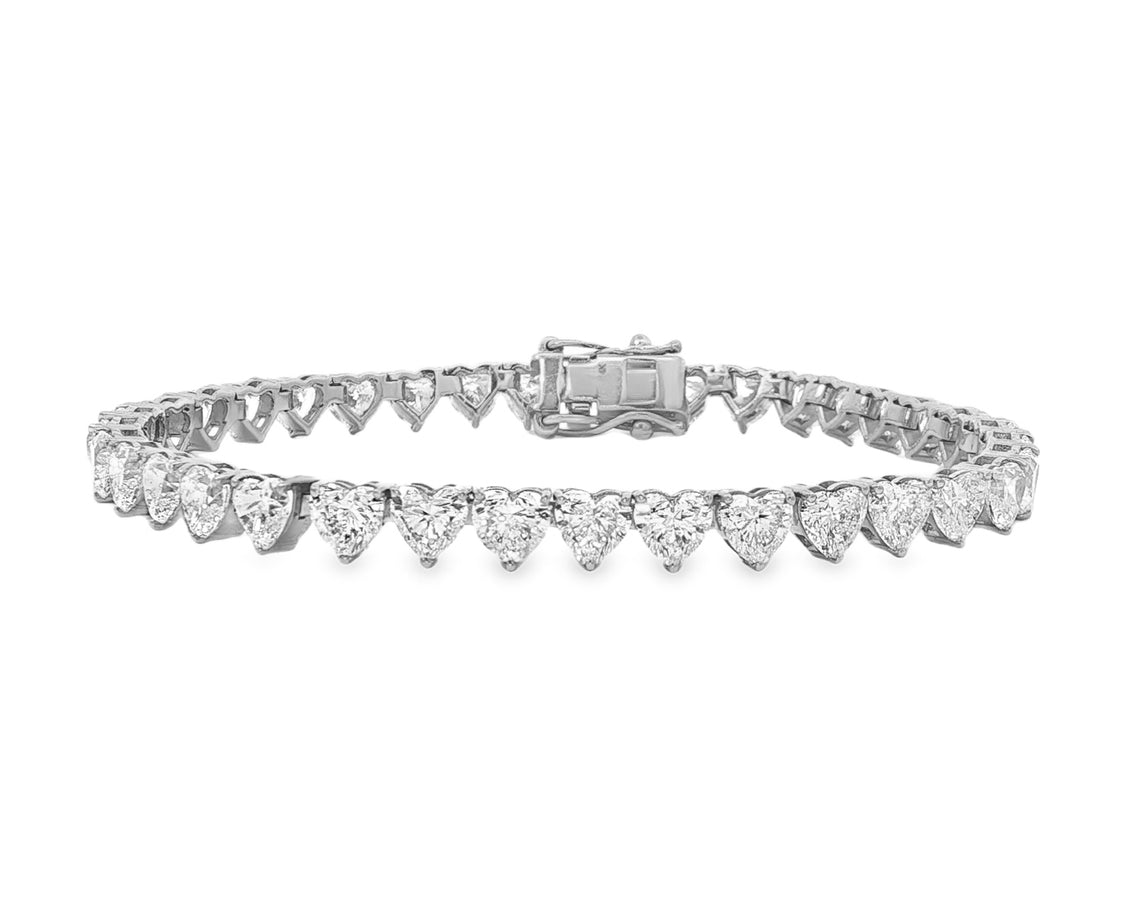 14K Gold Diamond Heart-Shape Tennis Bracelet with Continuous Design 12.33ct