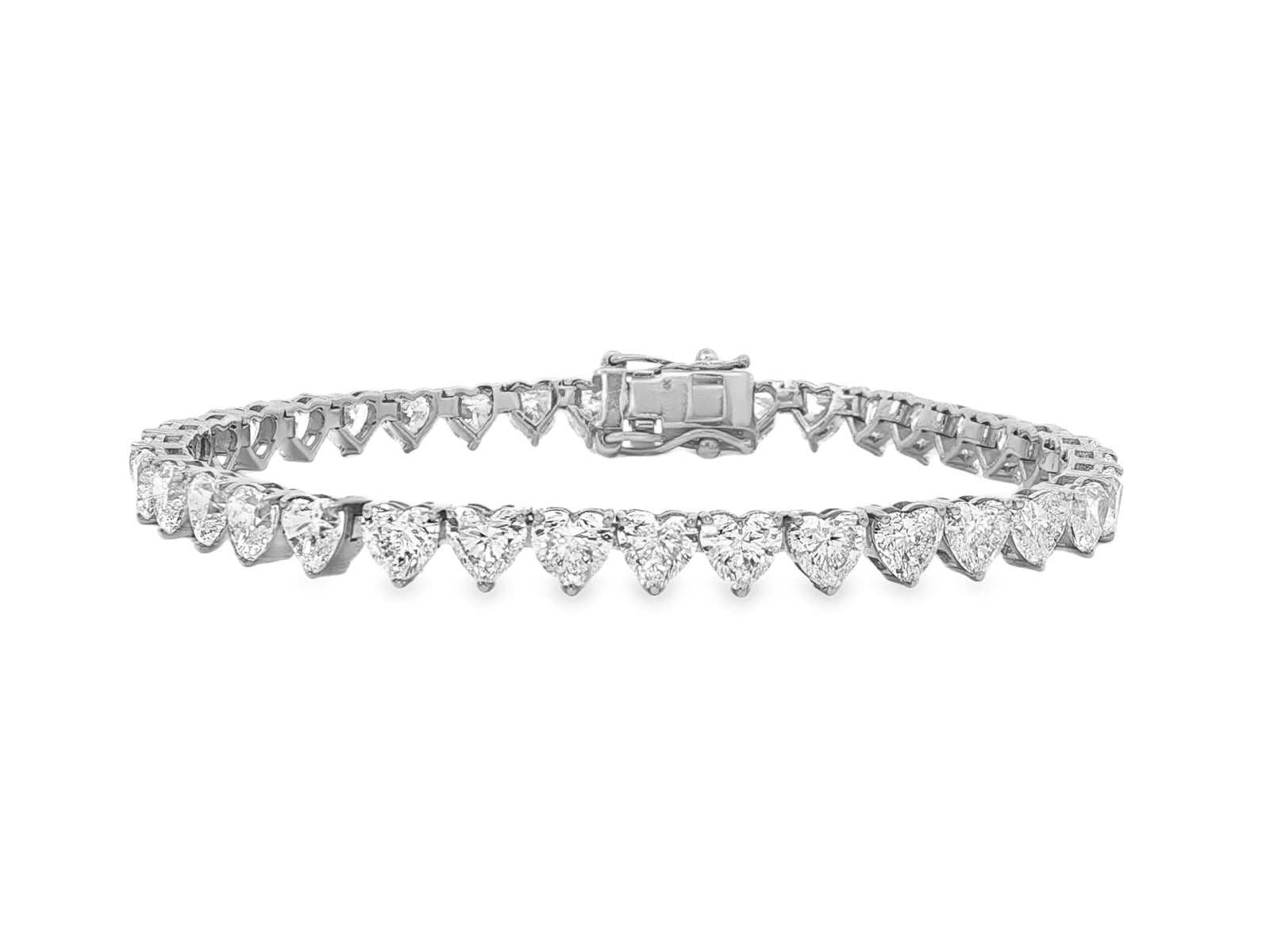 14K Gold Diamond Heart-Shape Tennis Bracelet with Continuous Design 12.33ct