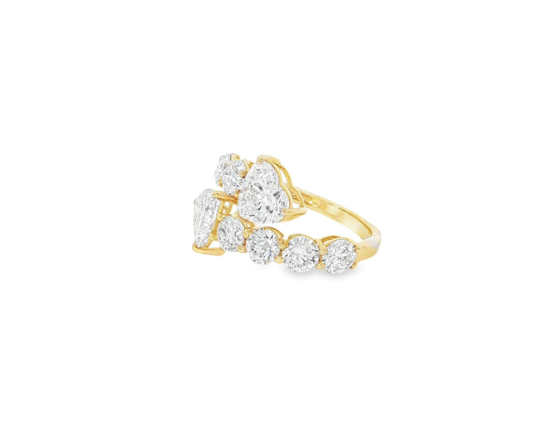 14K Gold Diamond Heart Cut Multi Wrap Ring 4.60 CT