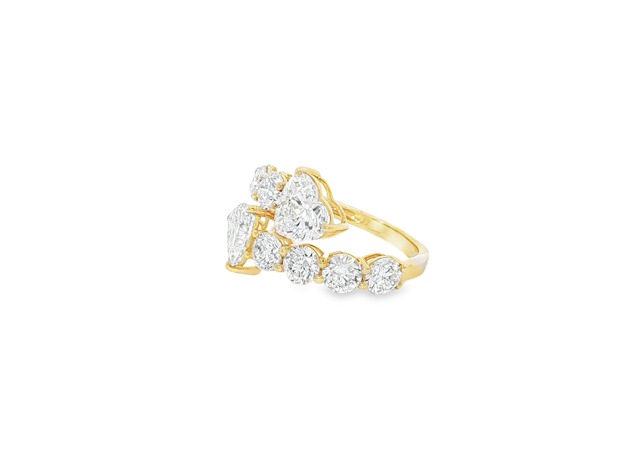 14K Gold Diamond Heart Cut Multi Wrap Ring 4.60 CT