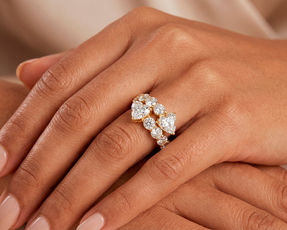 14K Gold Diamond Heart Cut Multi Wrap Ring 4.60 CT