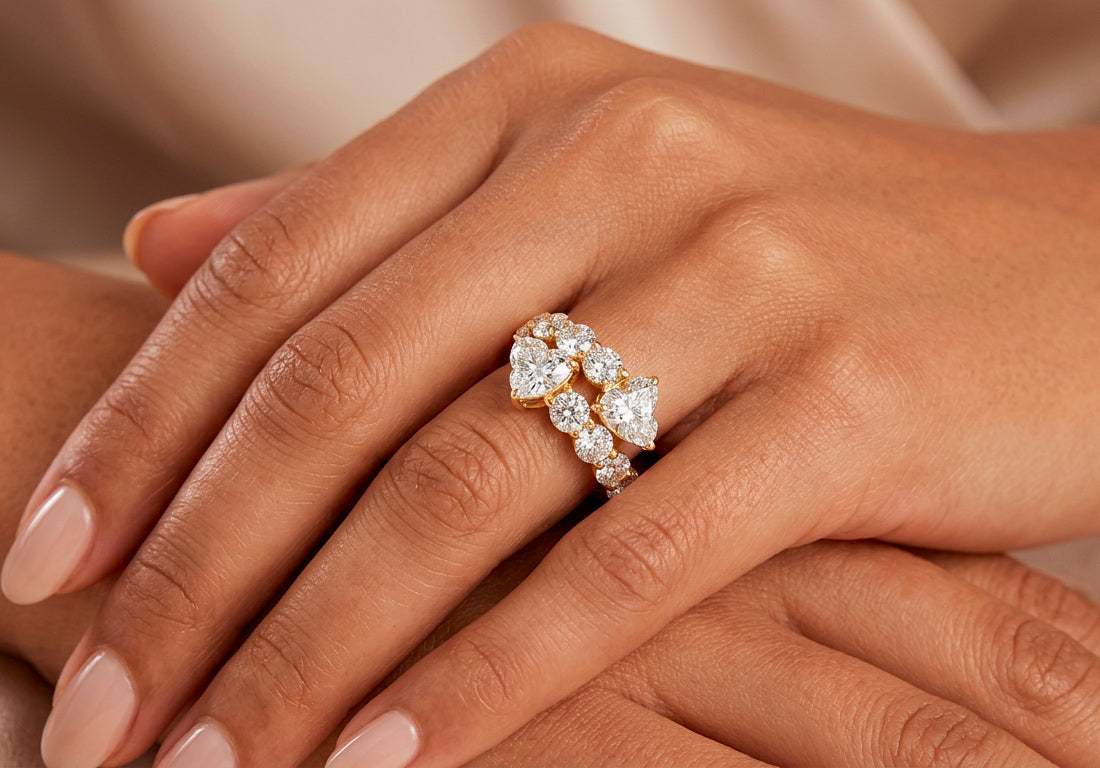 14K Gold Diamond Heart Cut Multi Wrap Ring 4.60 CT