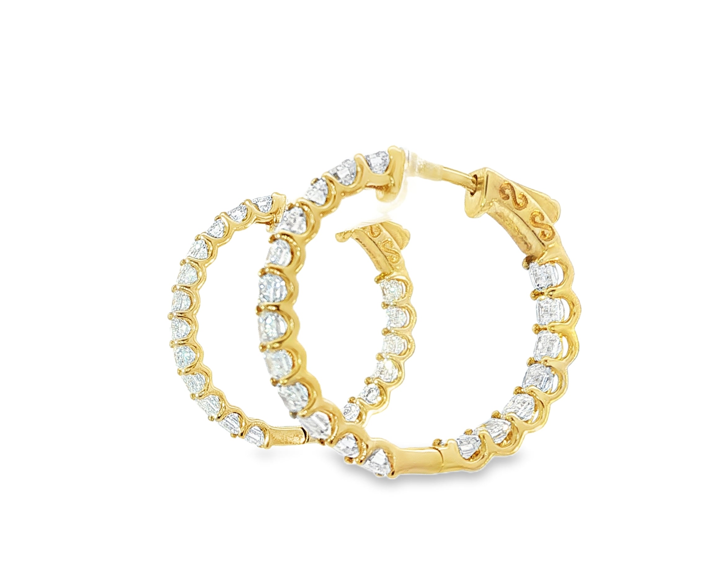 14K Gold Diamond Hoop Earrings with Emerald-Cut 5.86ct
