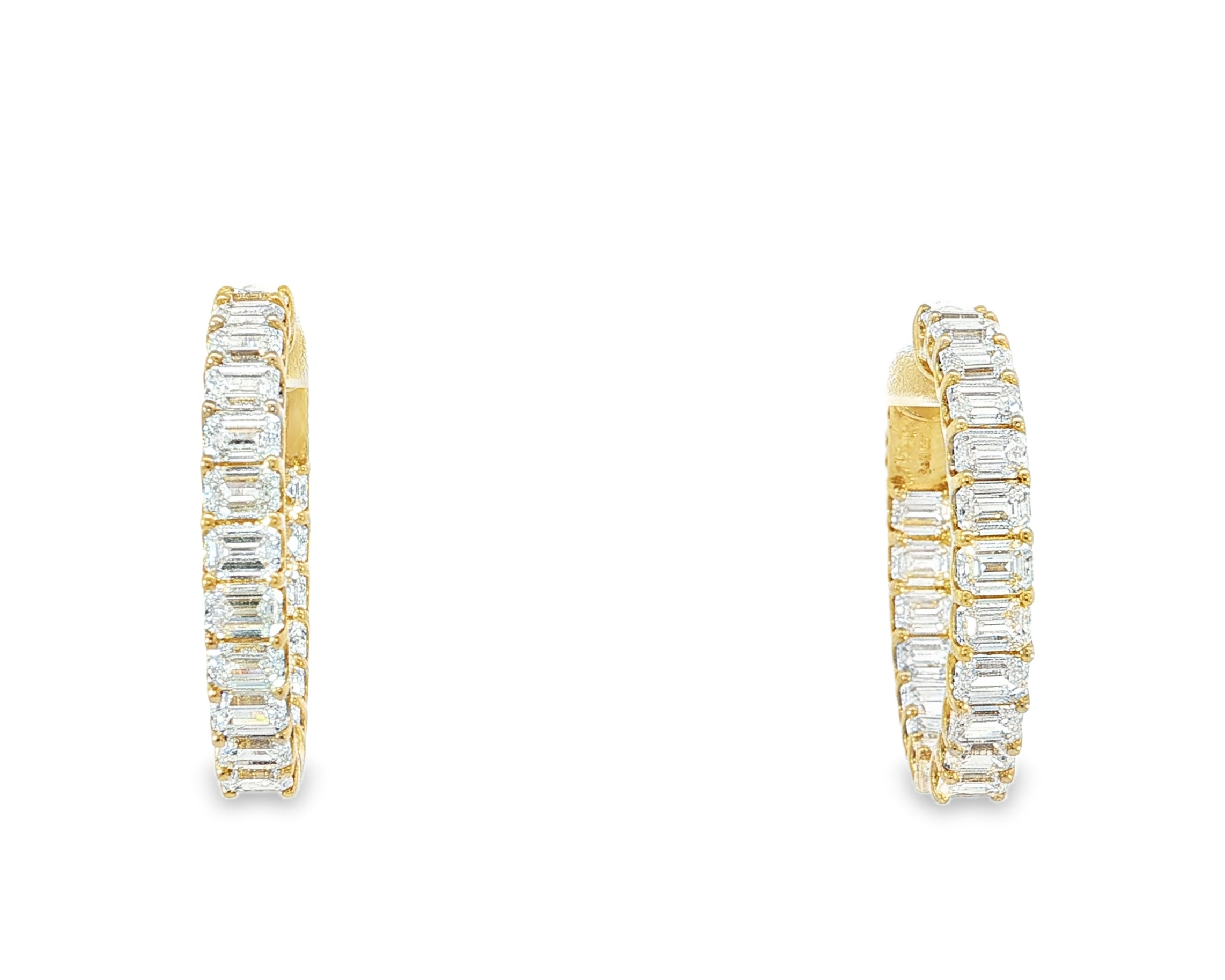 14K Gold Diamond Hoop Earrings with Emerald-Cut 5.86ct